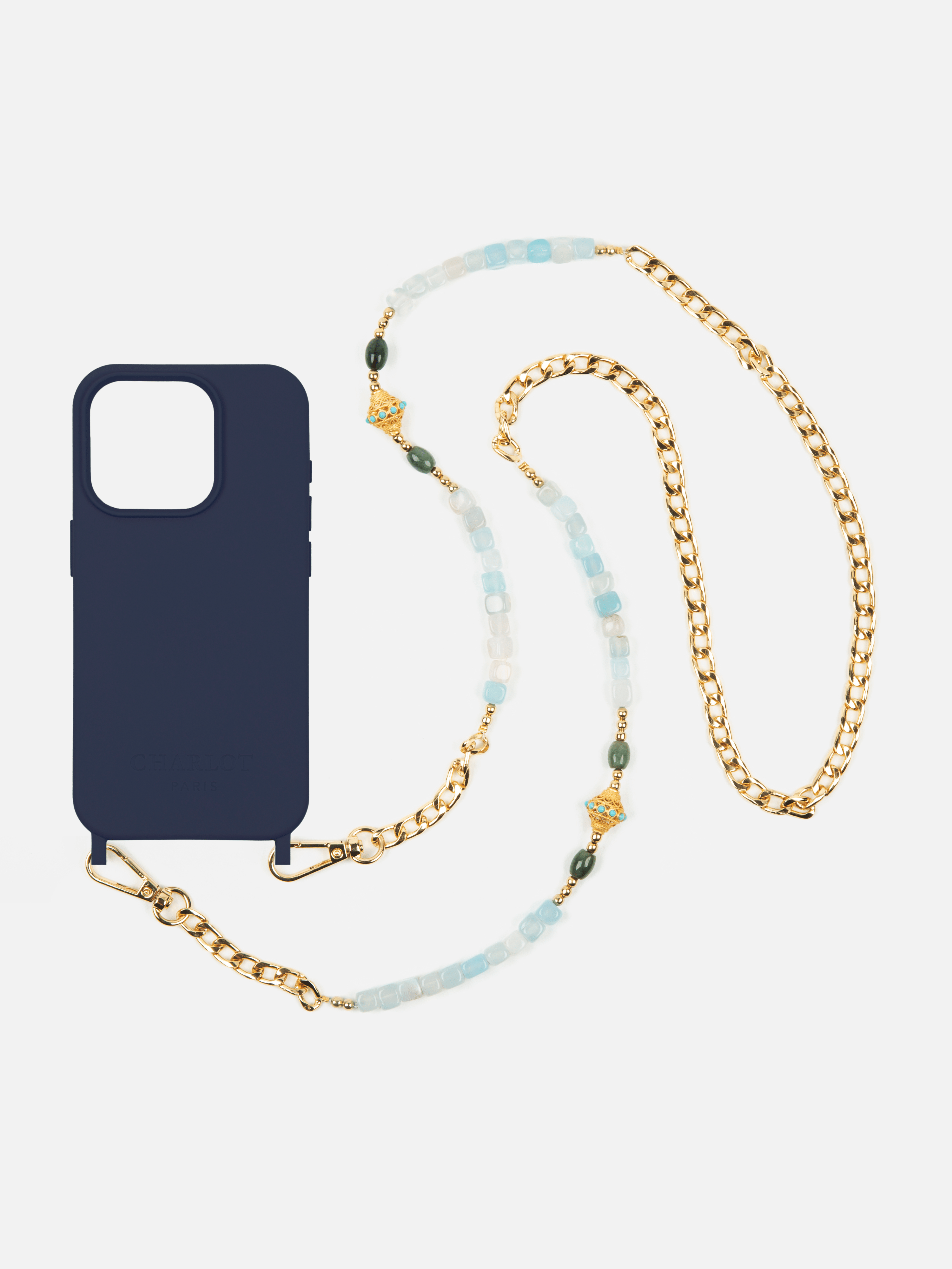 Coque Navy Blue + Chaîne Collier JUHU Aqua