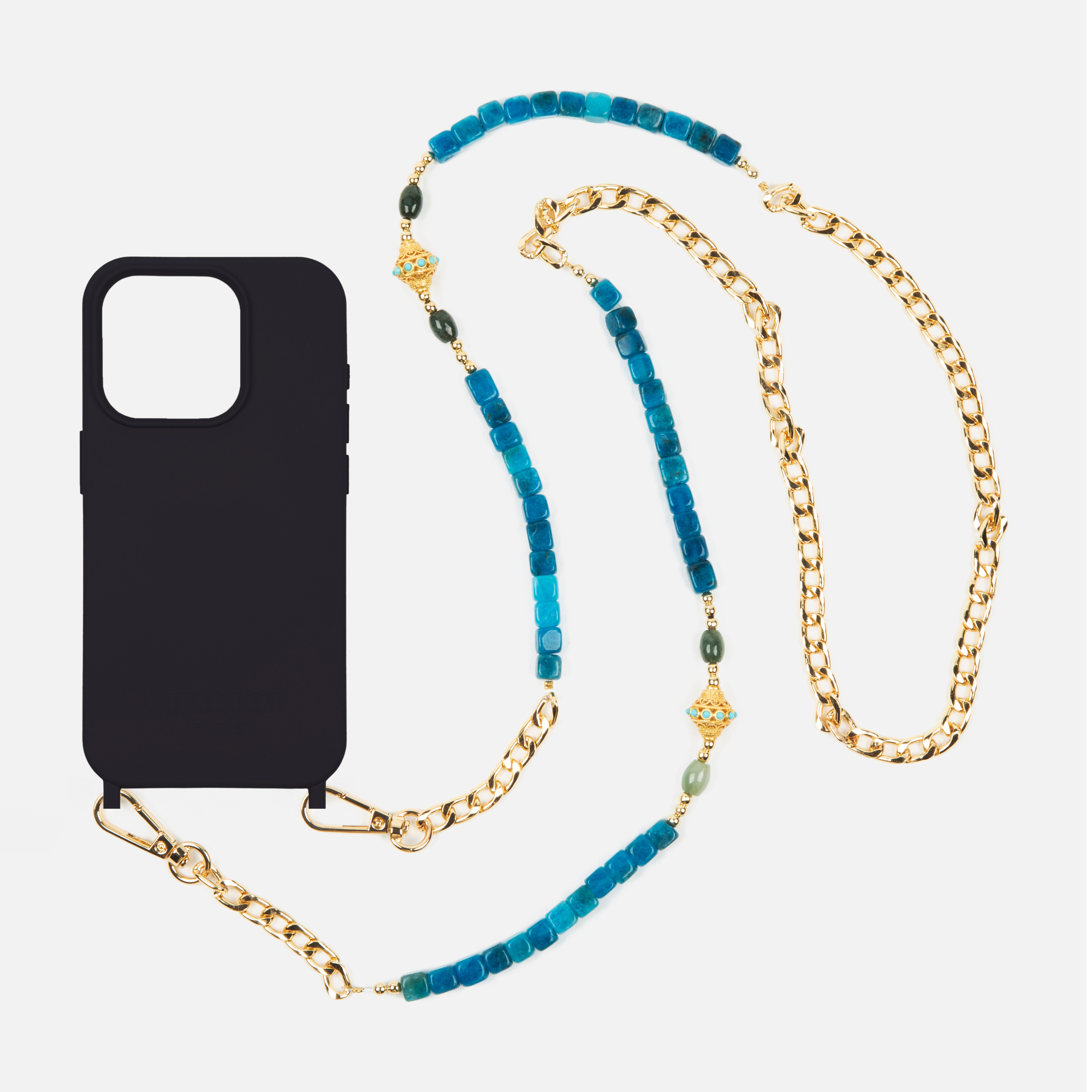 Coque Noir + Chaîne Collier JUHU Azur