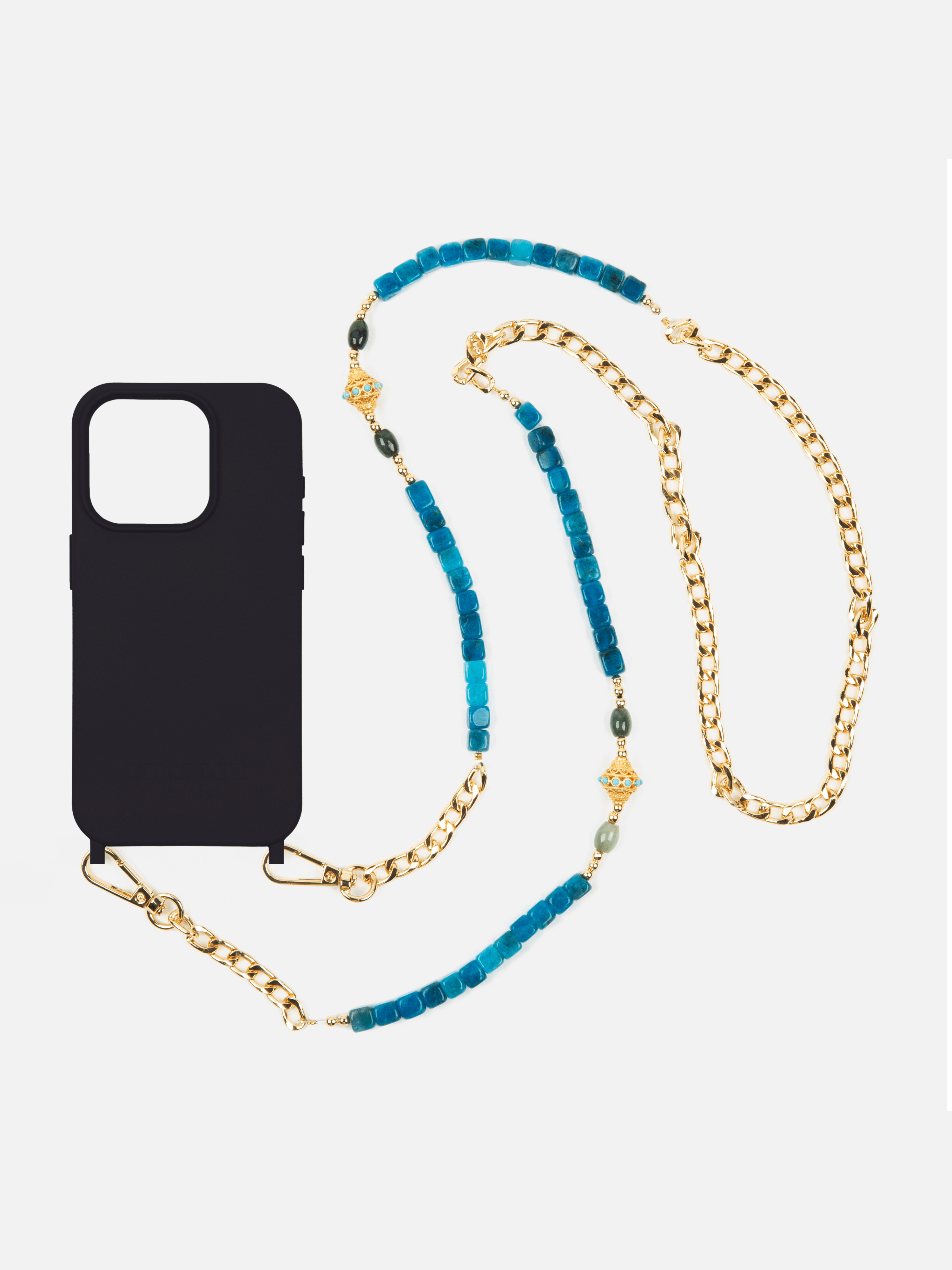 Coque Noir + Chaîne Collier JUHU Azur