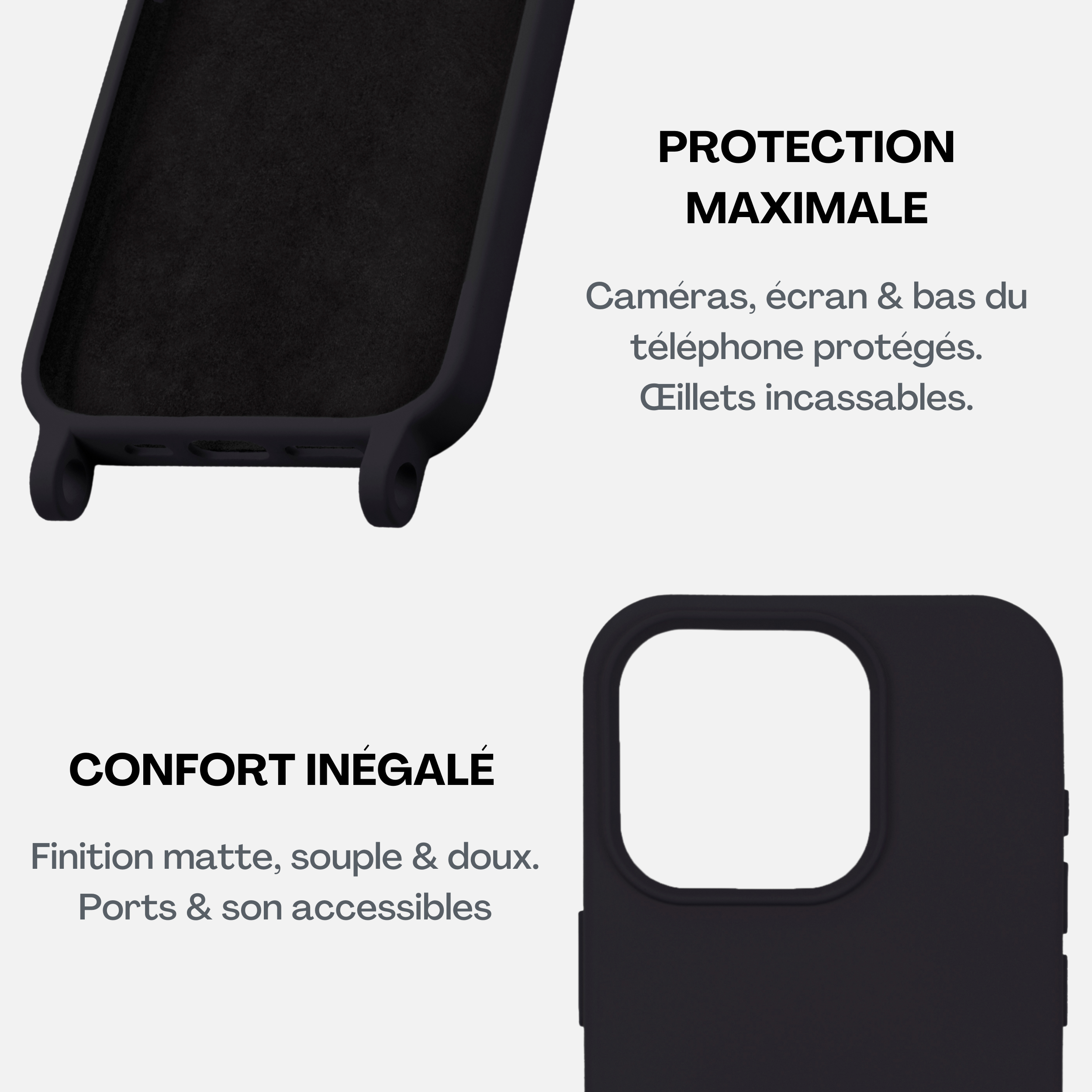 Coque Silicone Noire + Chaîne Ella