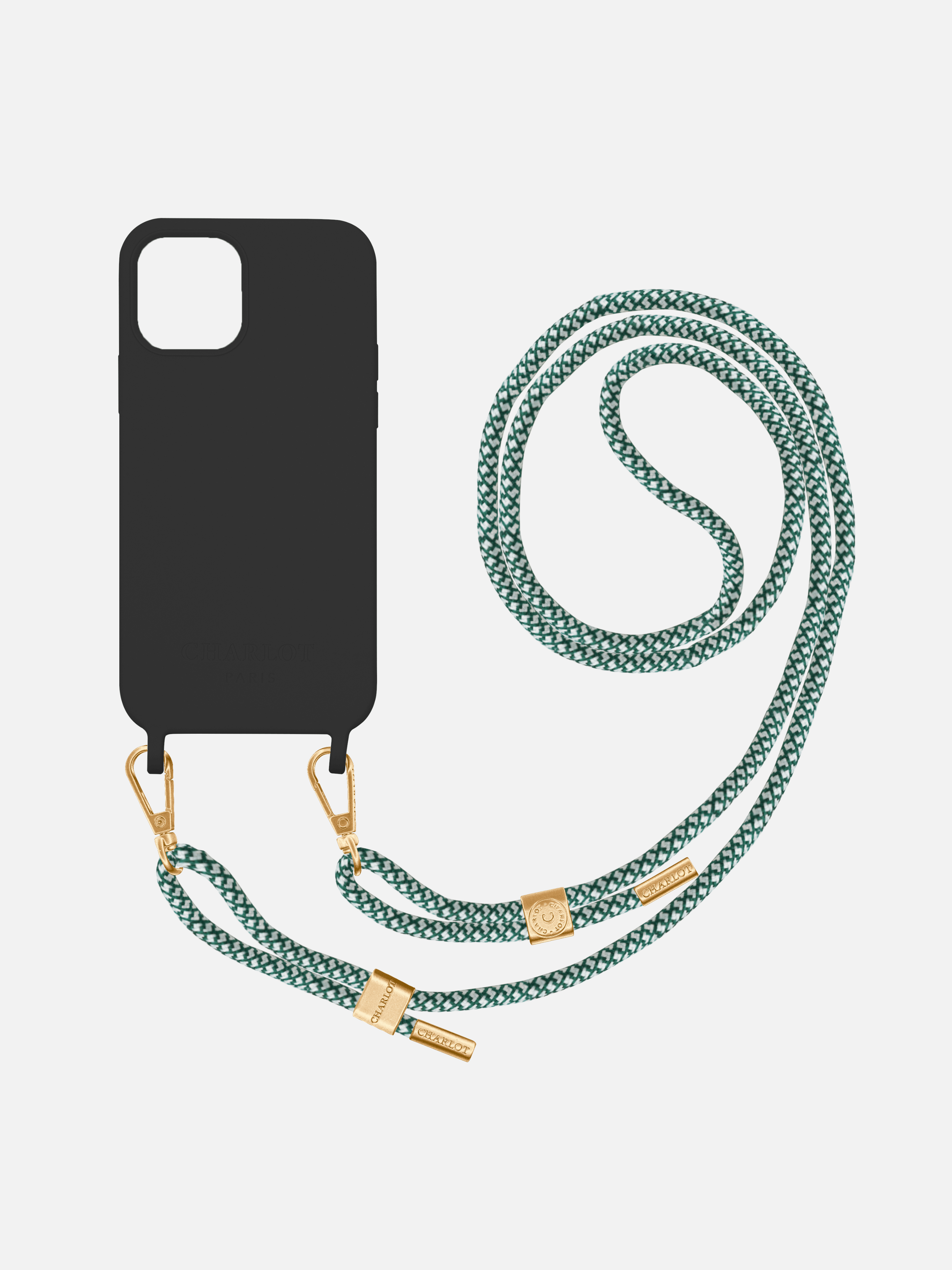 Coque Noir + Cordon Signature Chêne