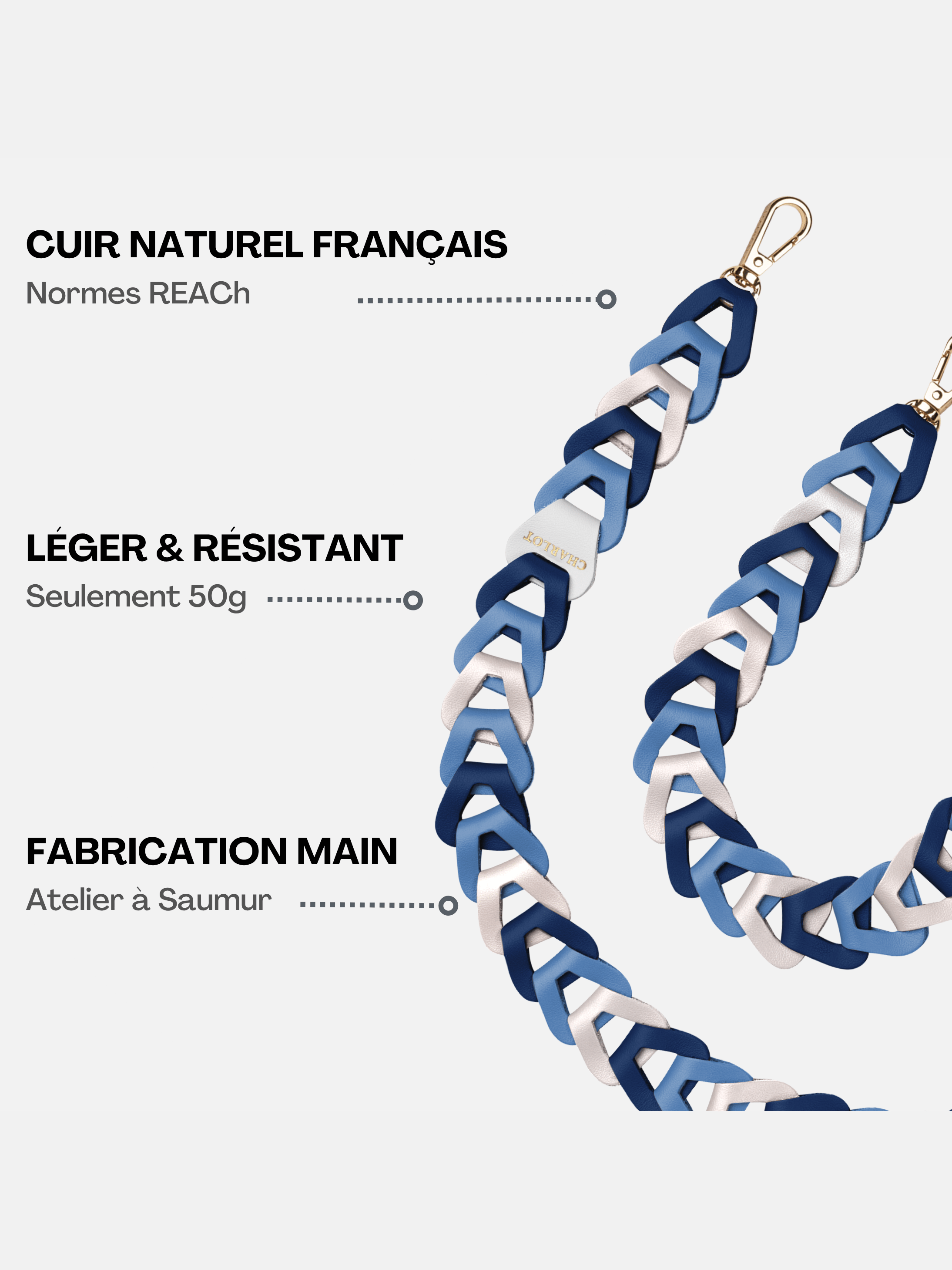 Coque Navy Blue + Mel Cuir Long Mykonos