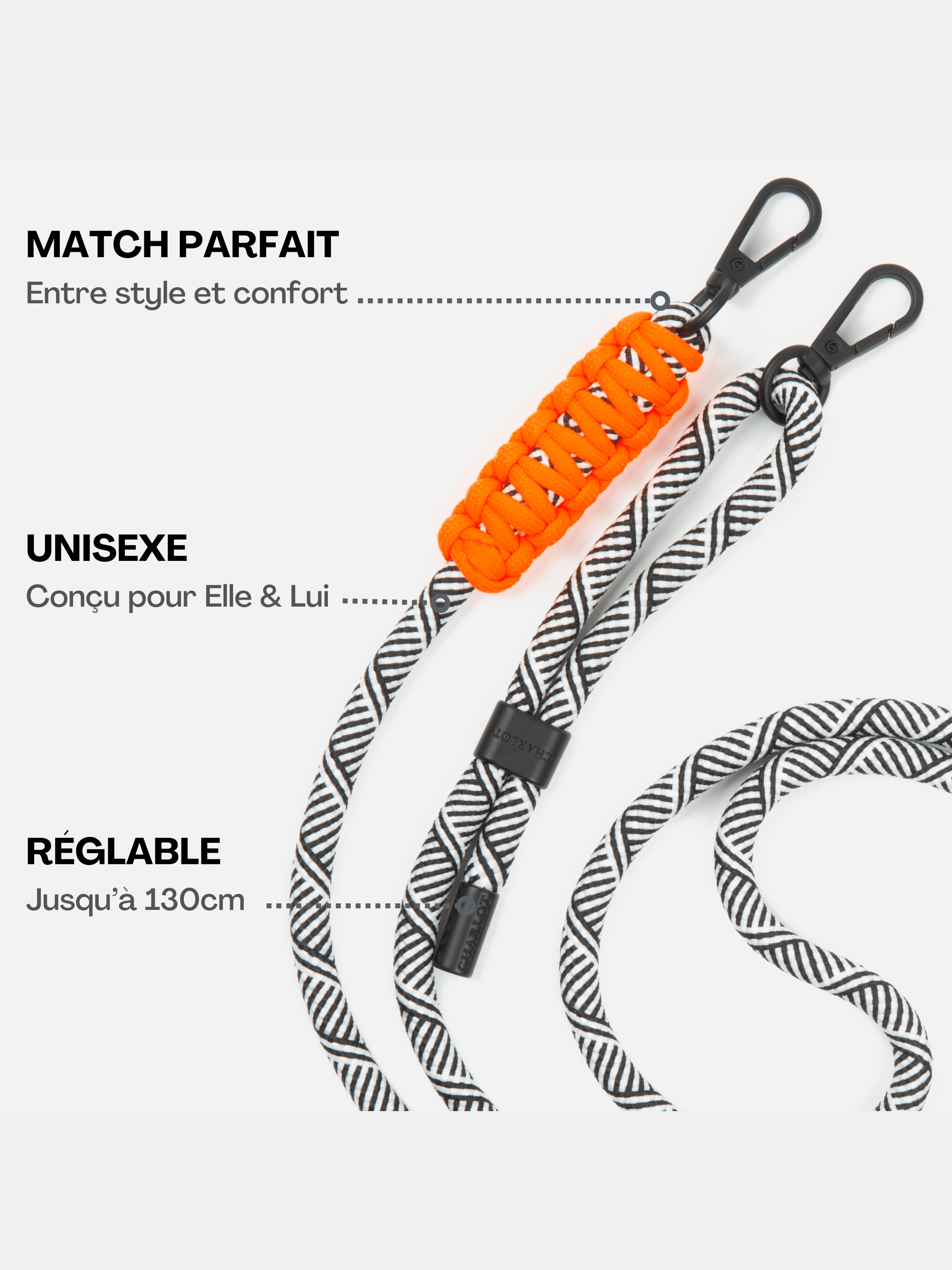 Coque Noir + Cordon Elie Zèbre