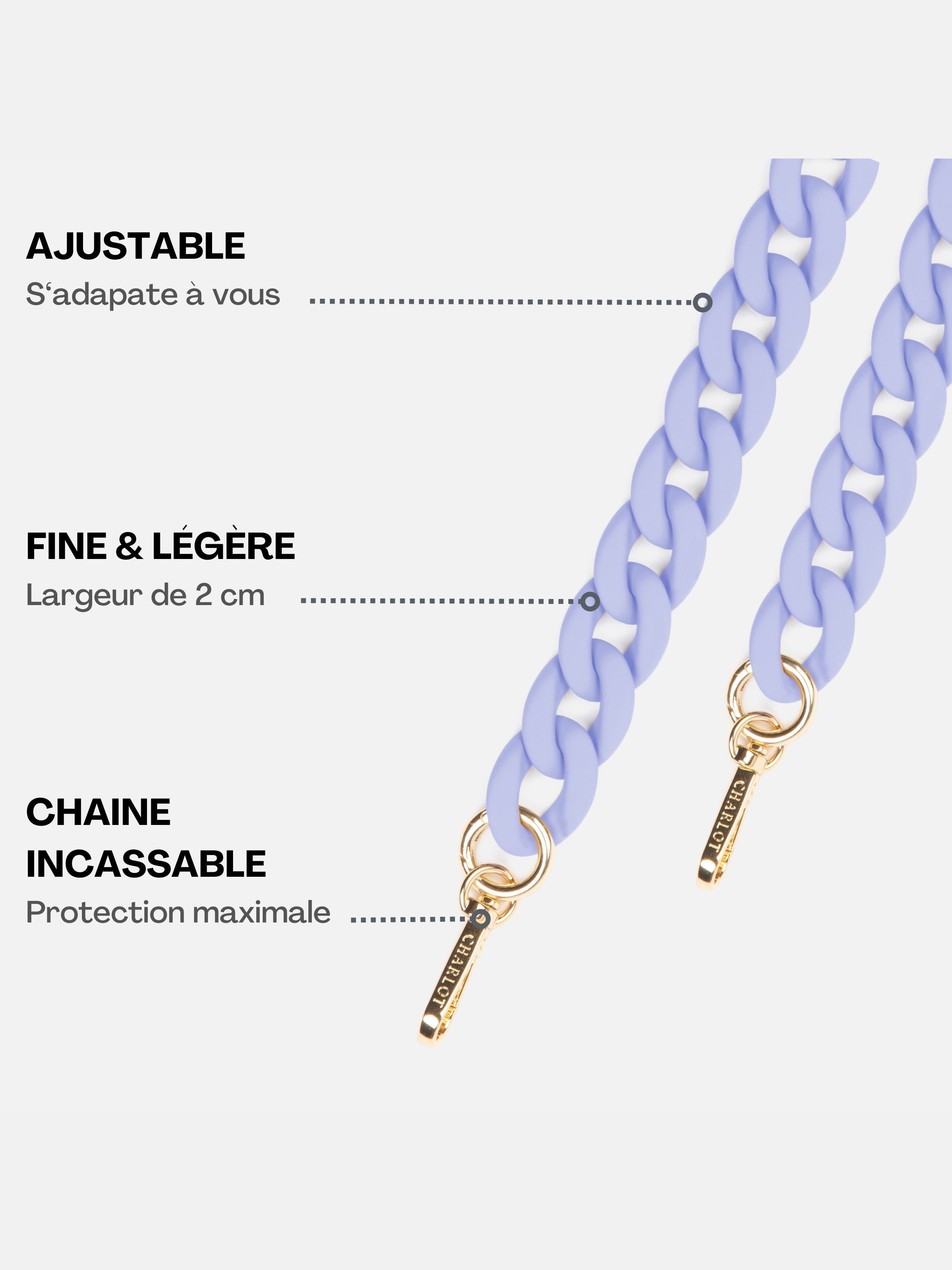 Custodia in silicone lavanda + catena fine Ella