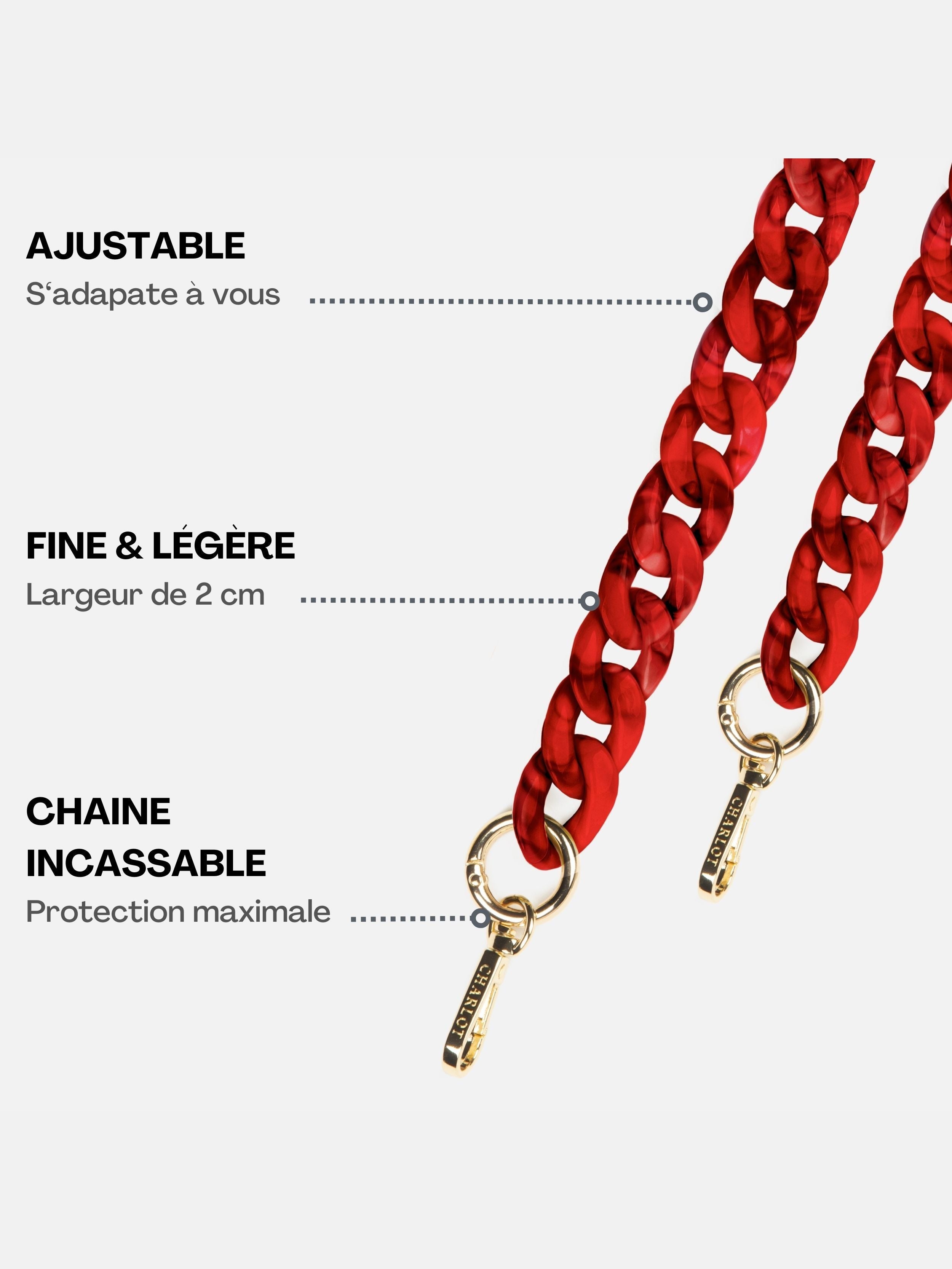 Coque Noire + Chaîne Ella Fine Rouge Marbré