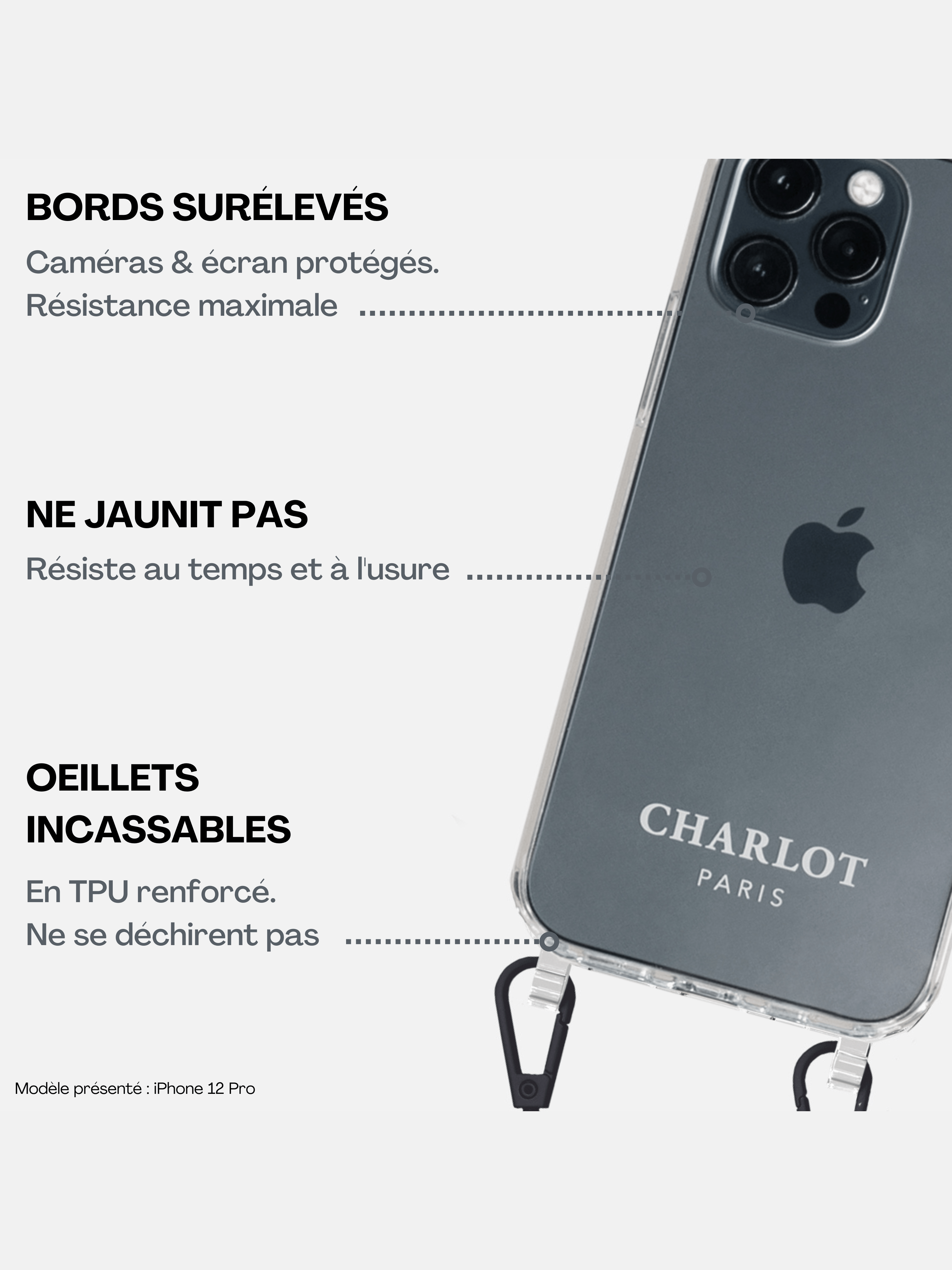 Coque Clear + Cordon Dusty Pink