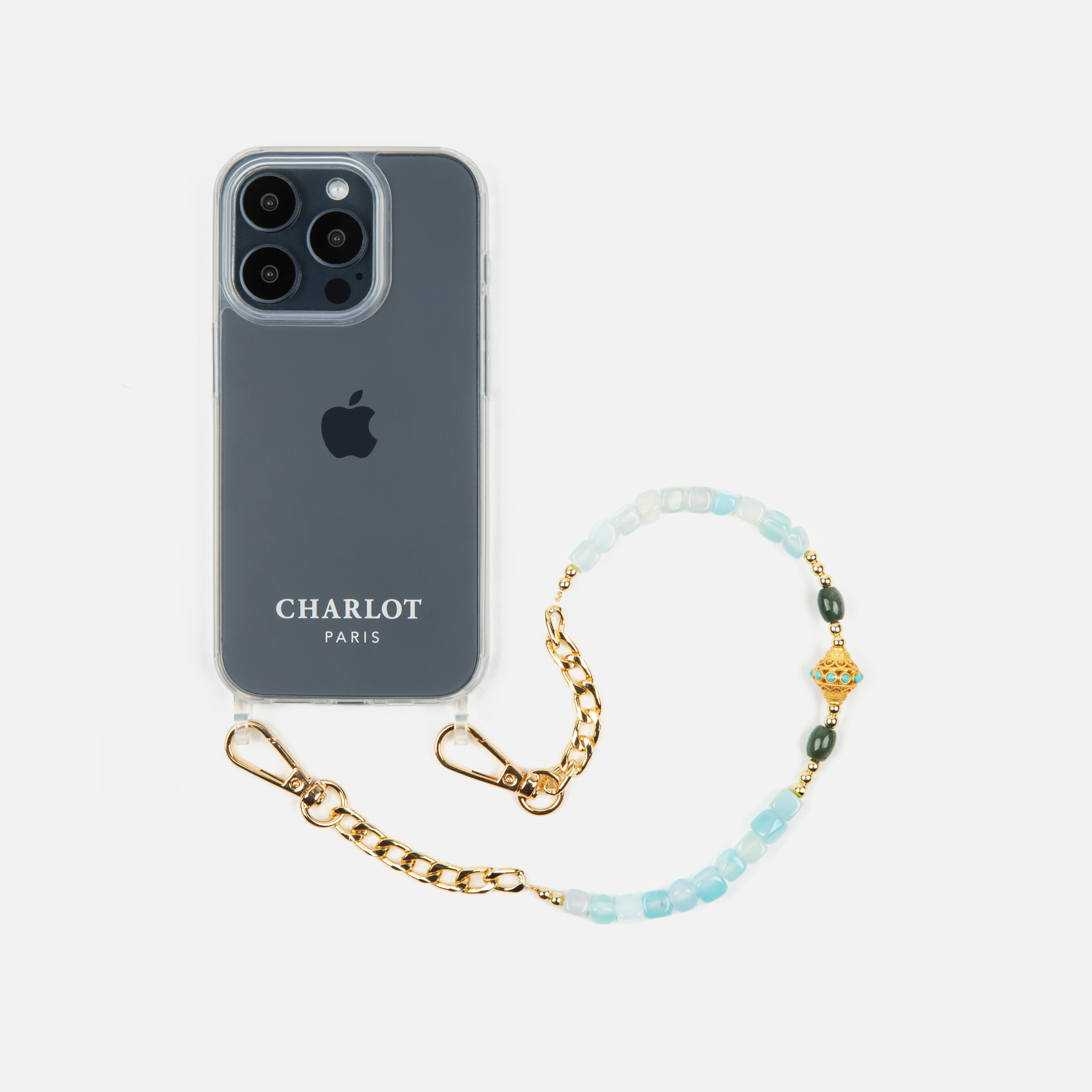 Coque Clear + Chaîne Collier JUHU Court Aqua