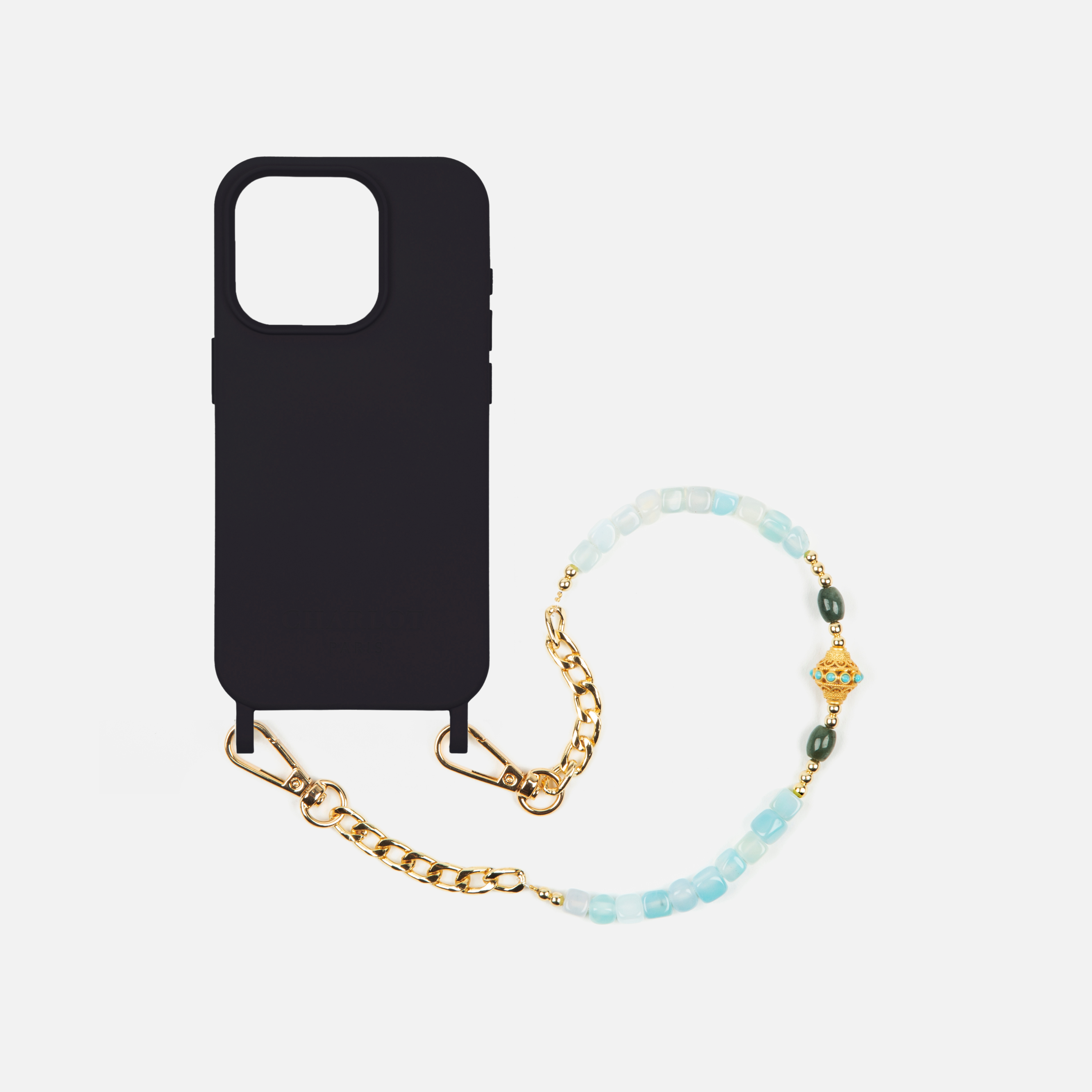 Coque Noir + Chaîne Collier JUHU Court Aqua