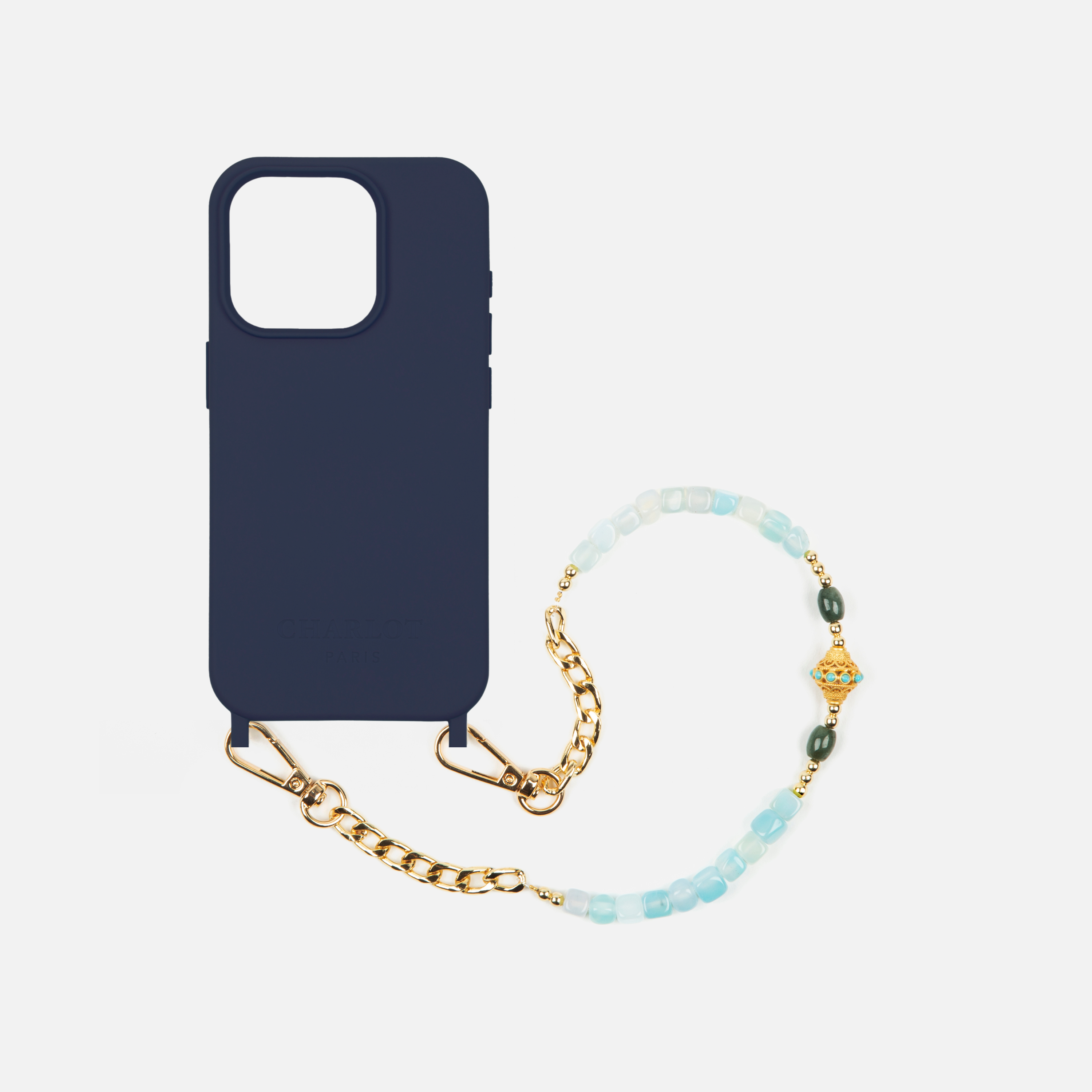 Coque Navy Blue + Chaîne Collier JUHU Court Aqua