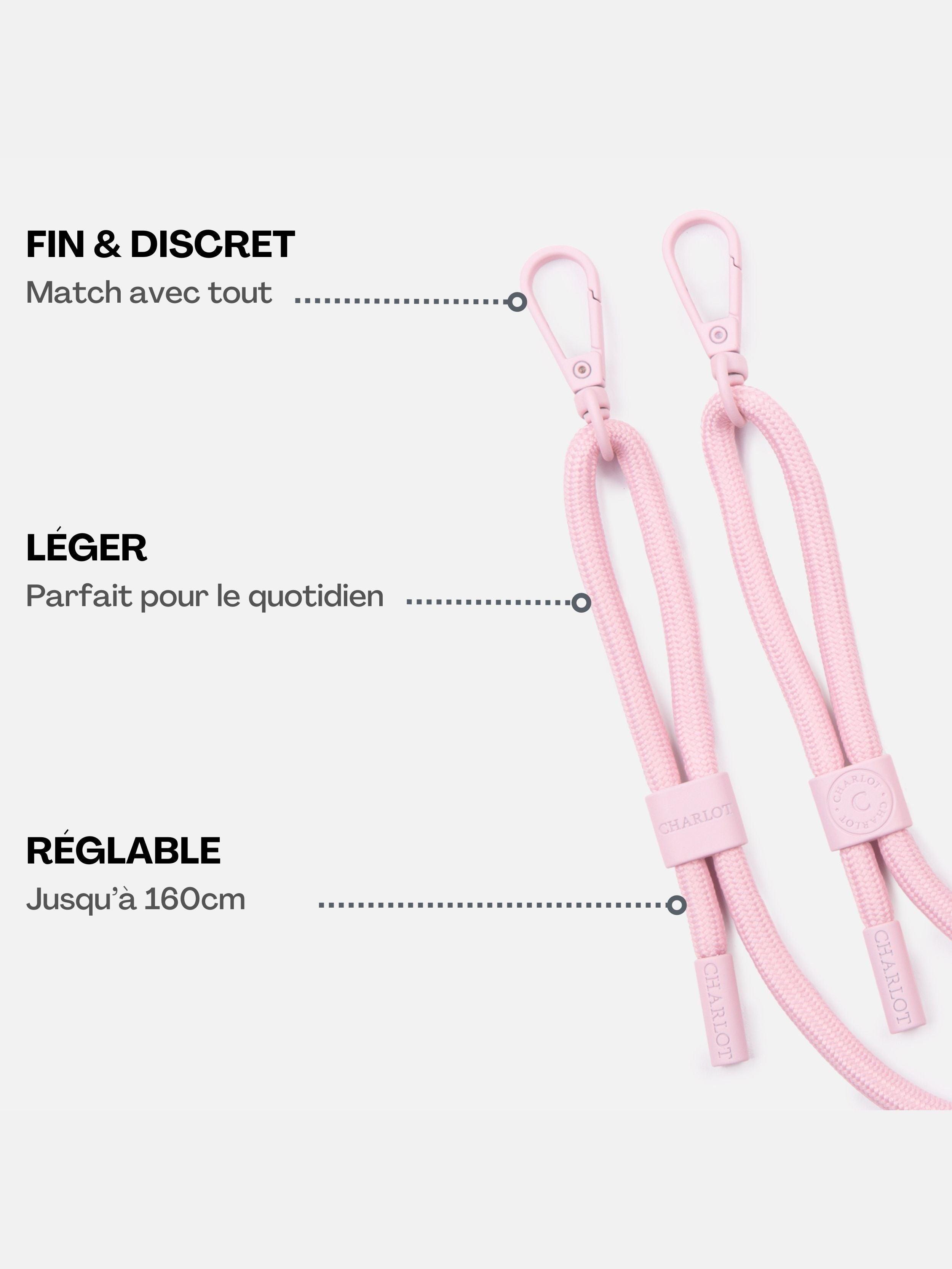 Coque Clear + Cordon Dusty Pink