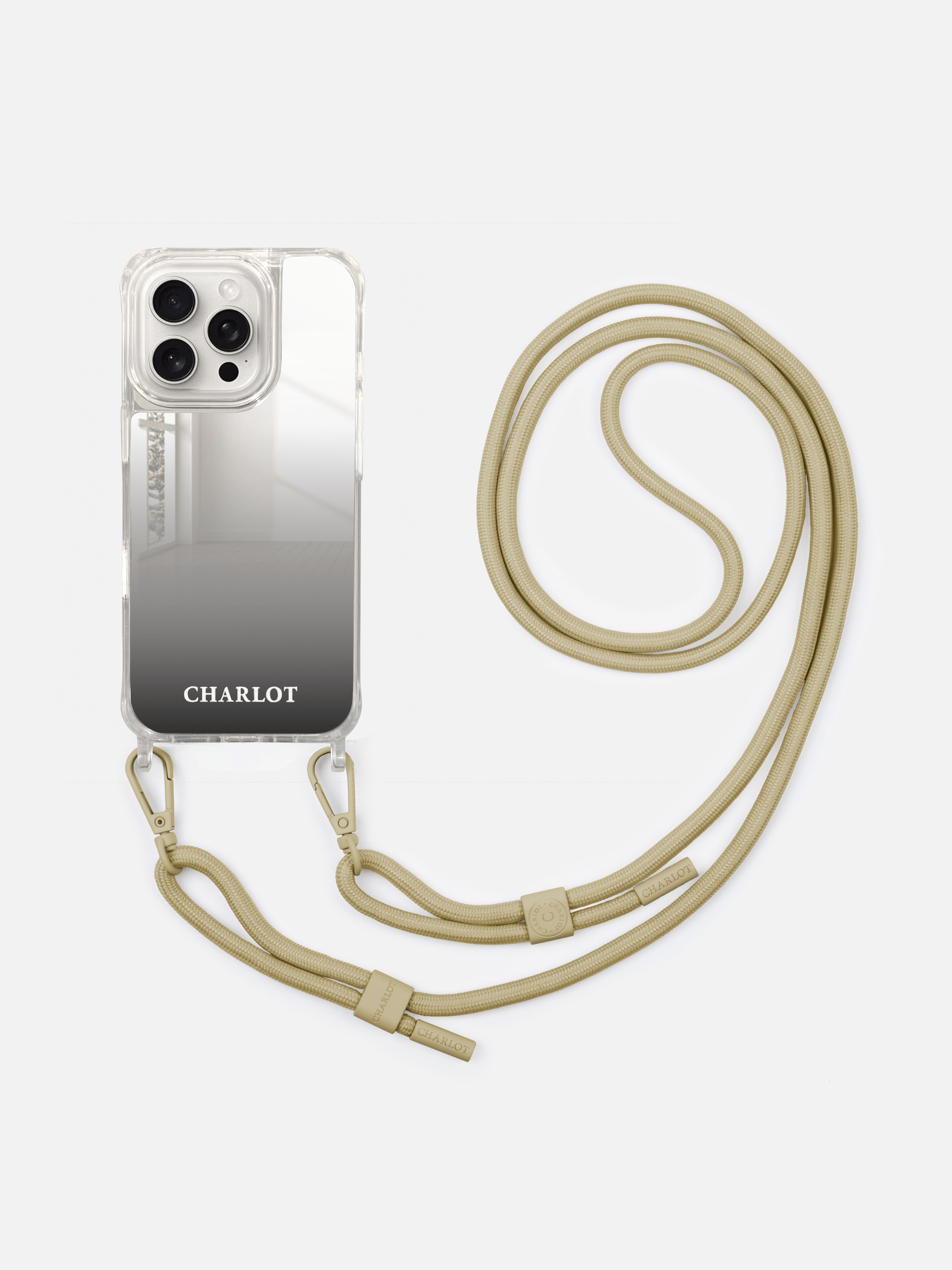 Coque Miroir + Cordon Taupe