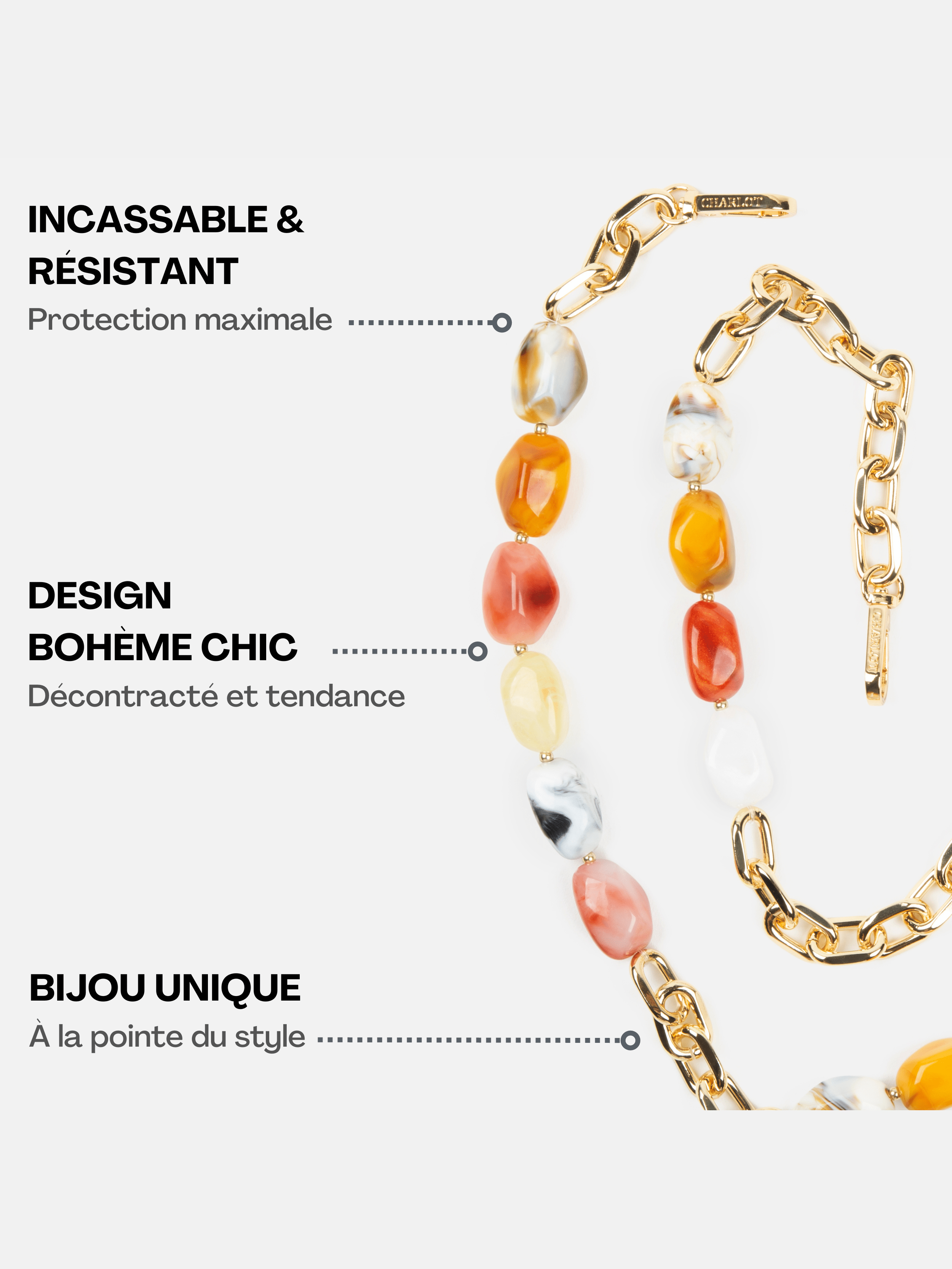 Coque Clear + Chaîne Ava Corail