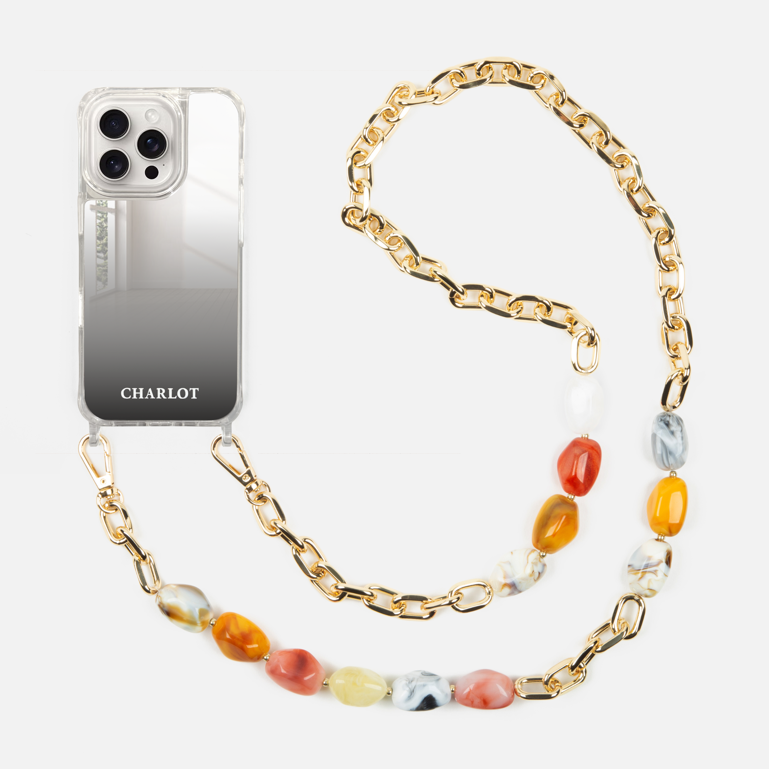 Coque Miroir + Chaîne Ava Corail
