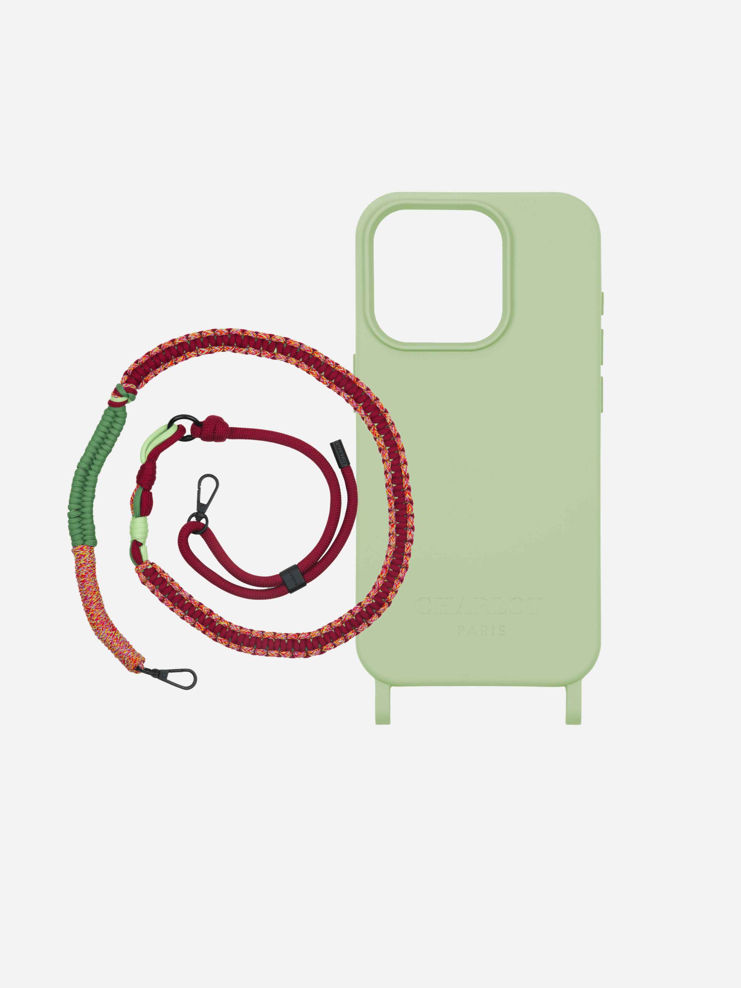 Coque Sauge + Bandoulière Twist Cherry