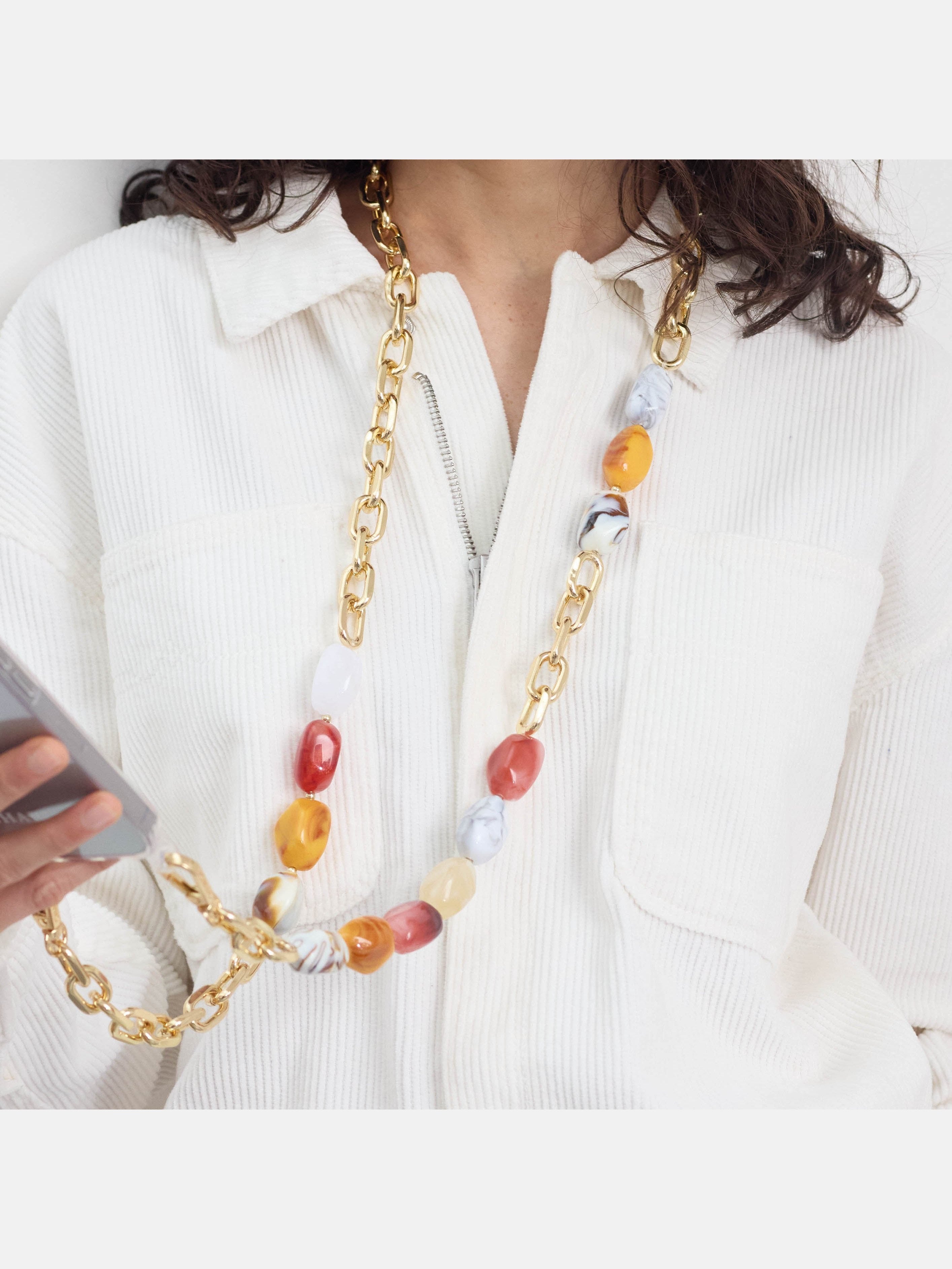 Coque Miroir + Chaîne Ava Corail