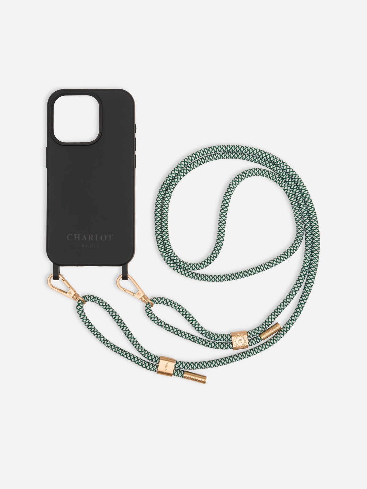 Coque Noir + Cordon Signature Chêne