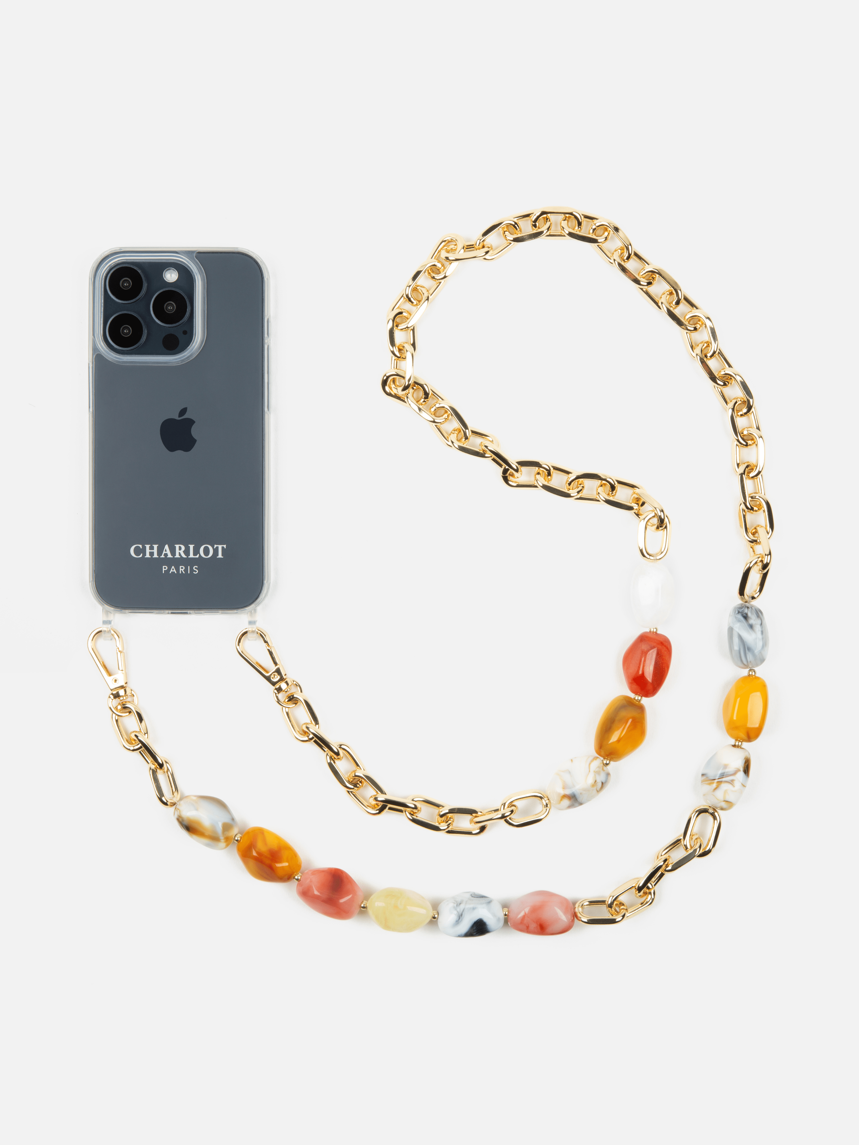 Coque Clear + Chaîne Ava Corail