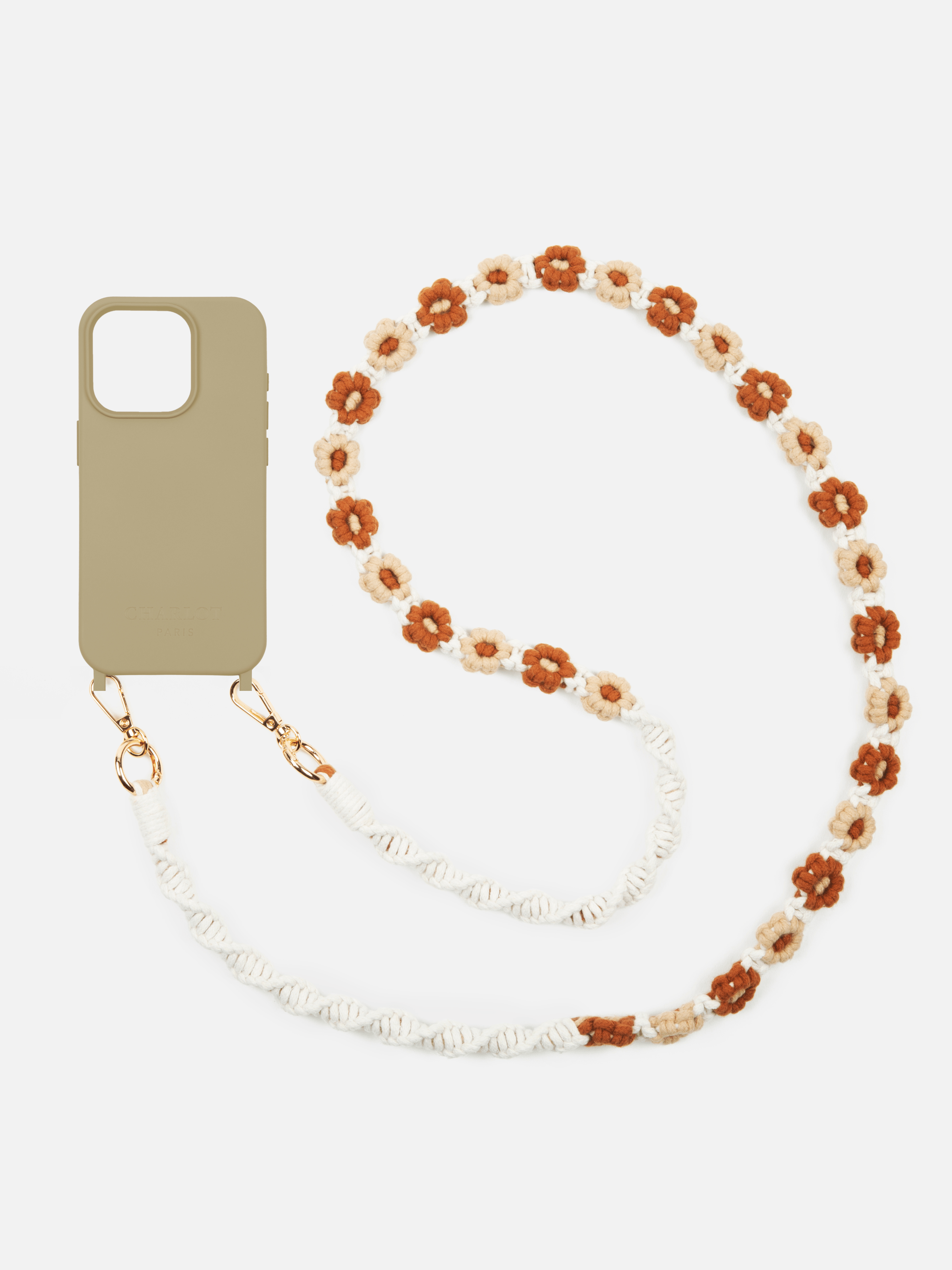 Coque Taupe + Tressé Fleur Camel