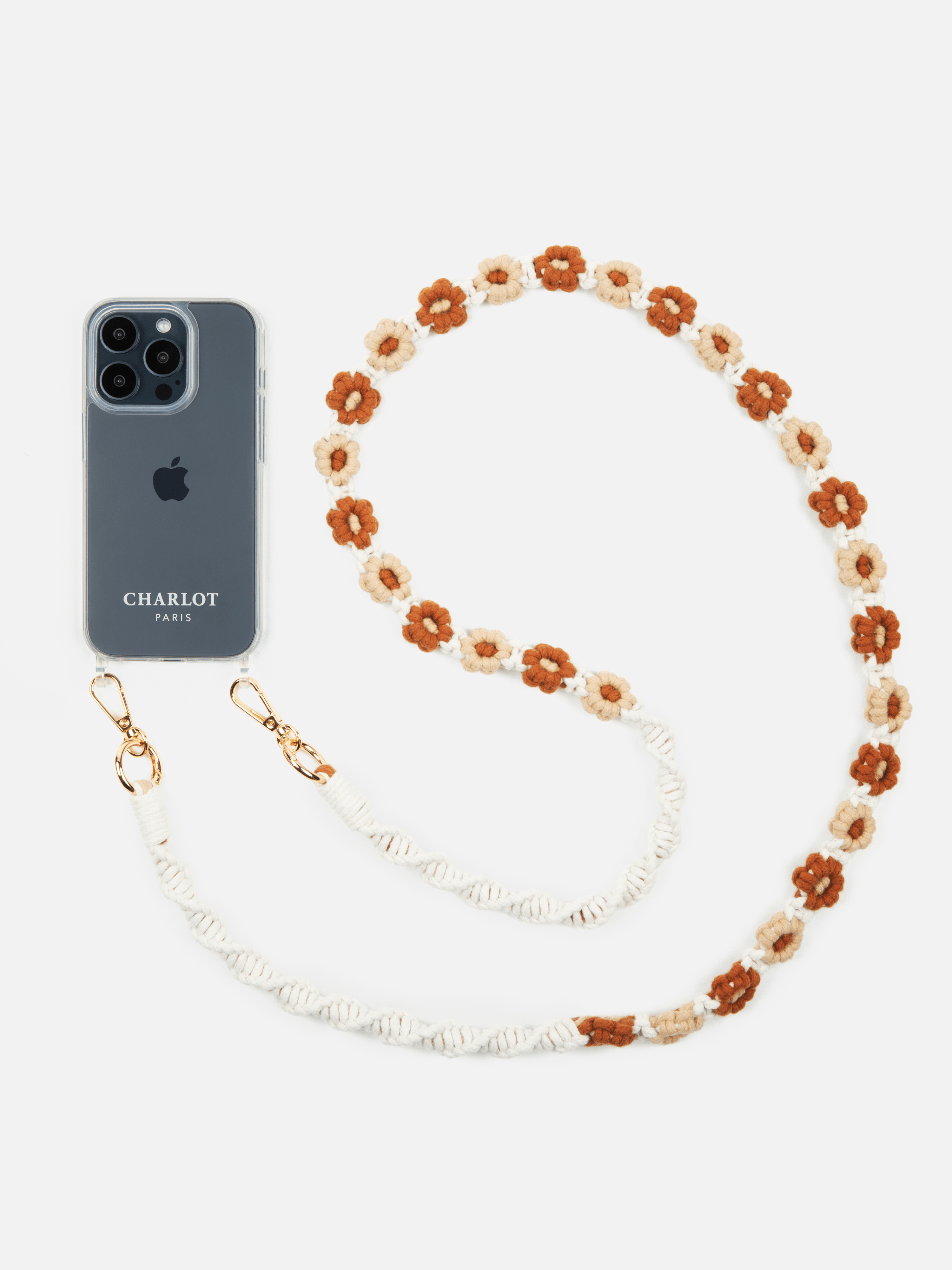 Coque Clear + Tressé Fleur Camel