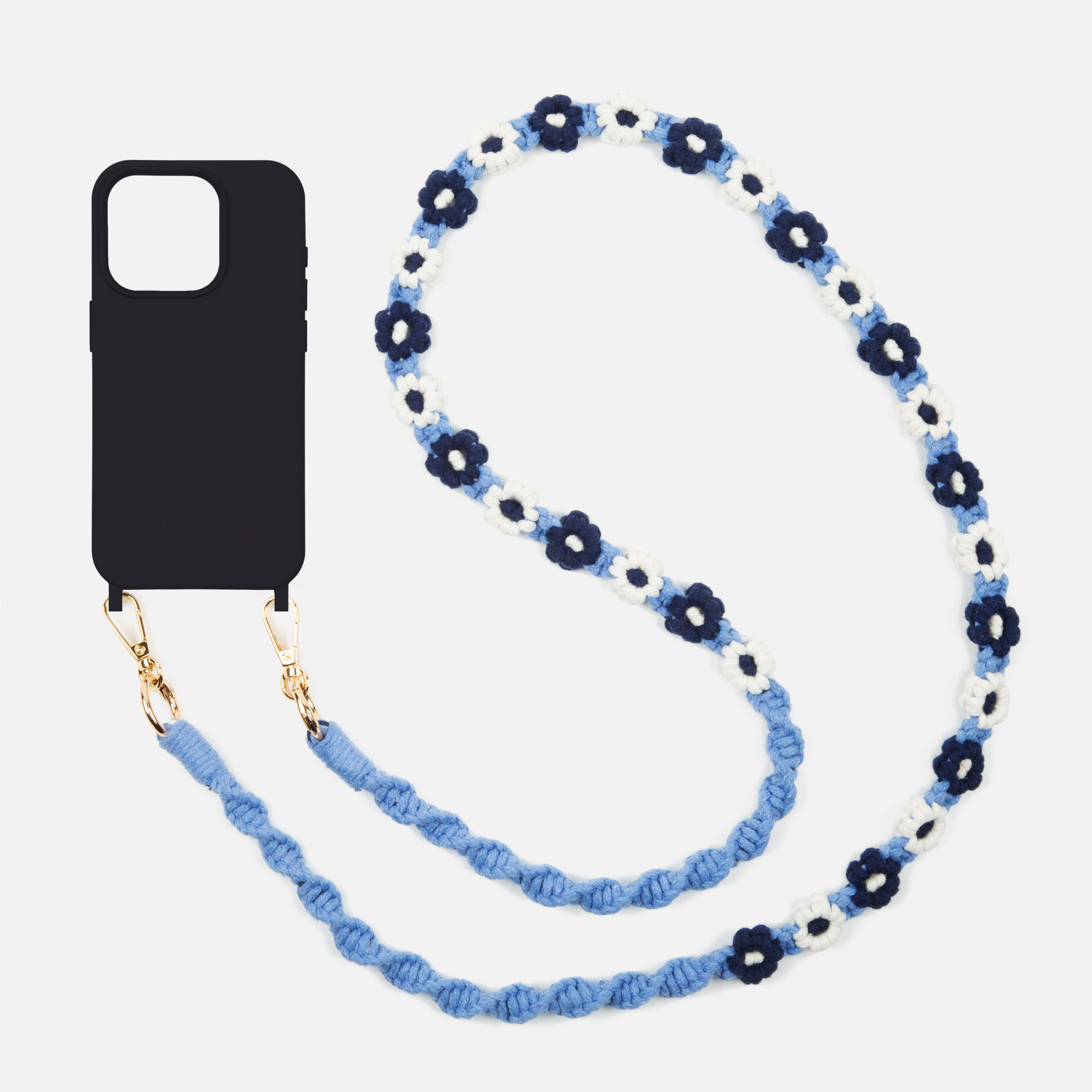 Coque Noir + Tressé Fleur Navy