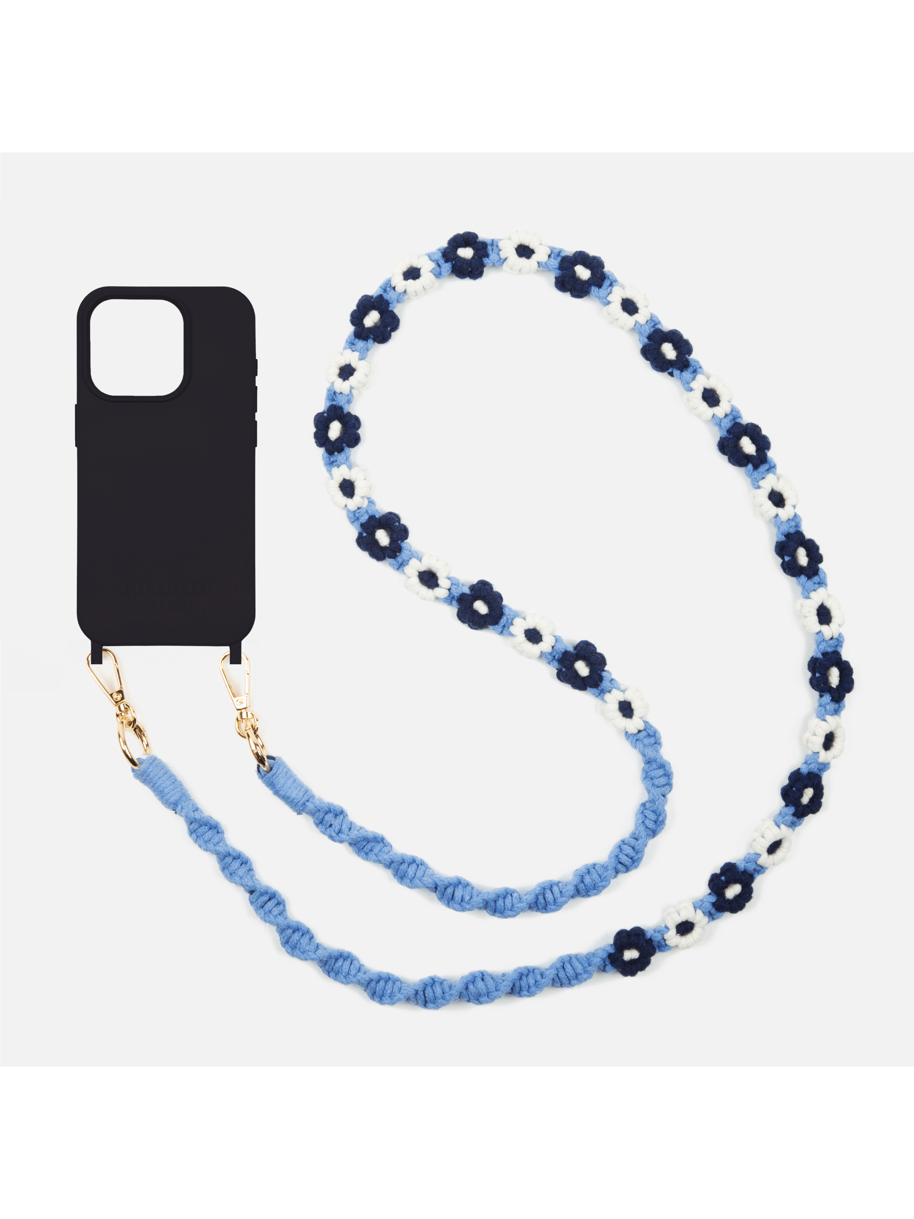 Coque Noir + Tressé Fleur Navy