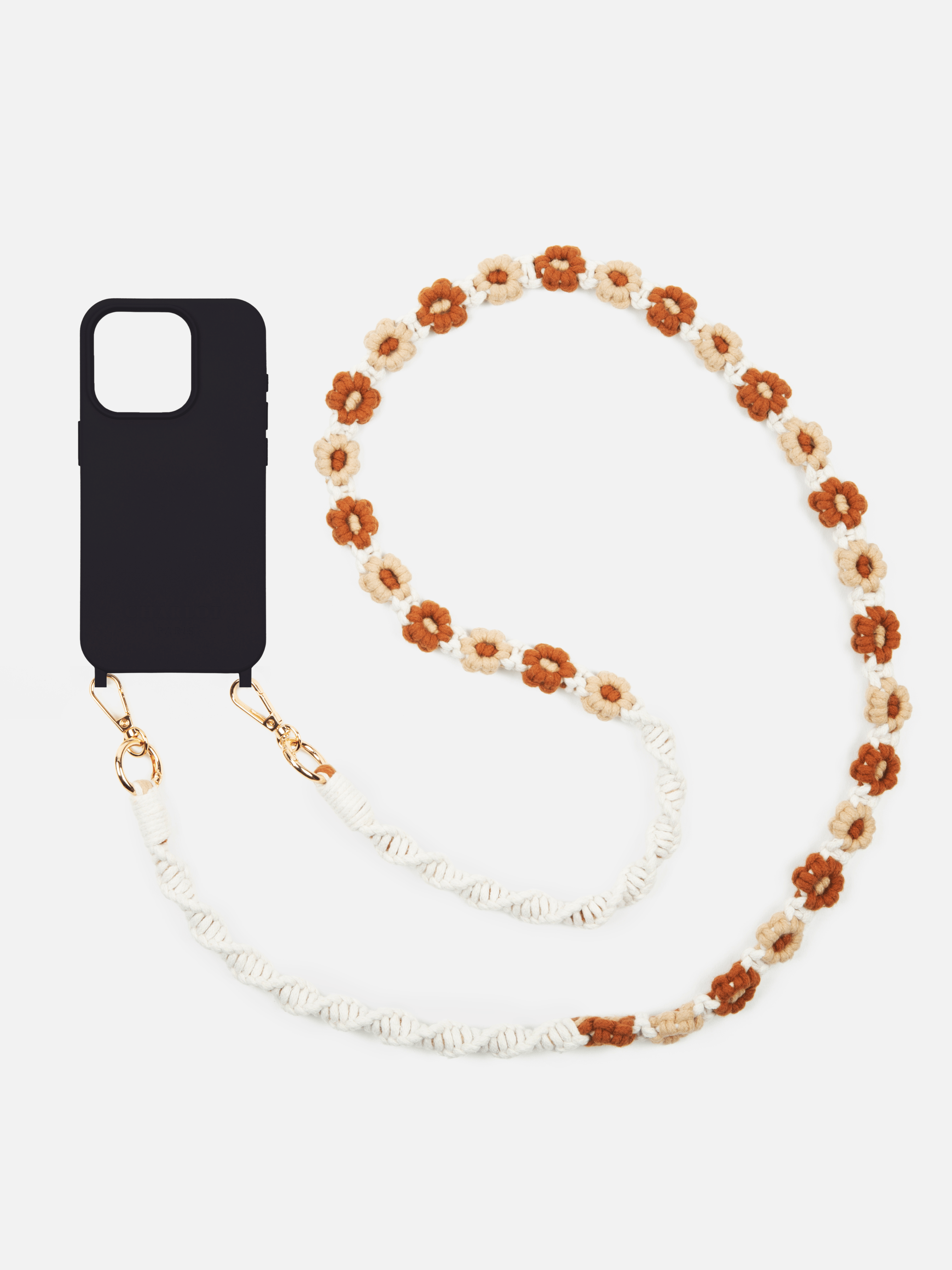 Coque Noir + Tressé Fleur Camel