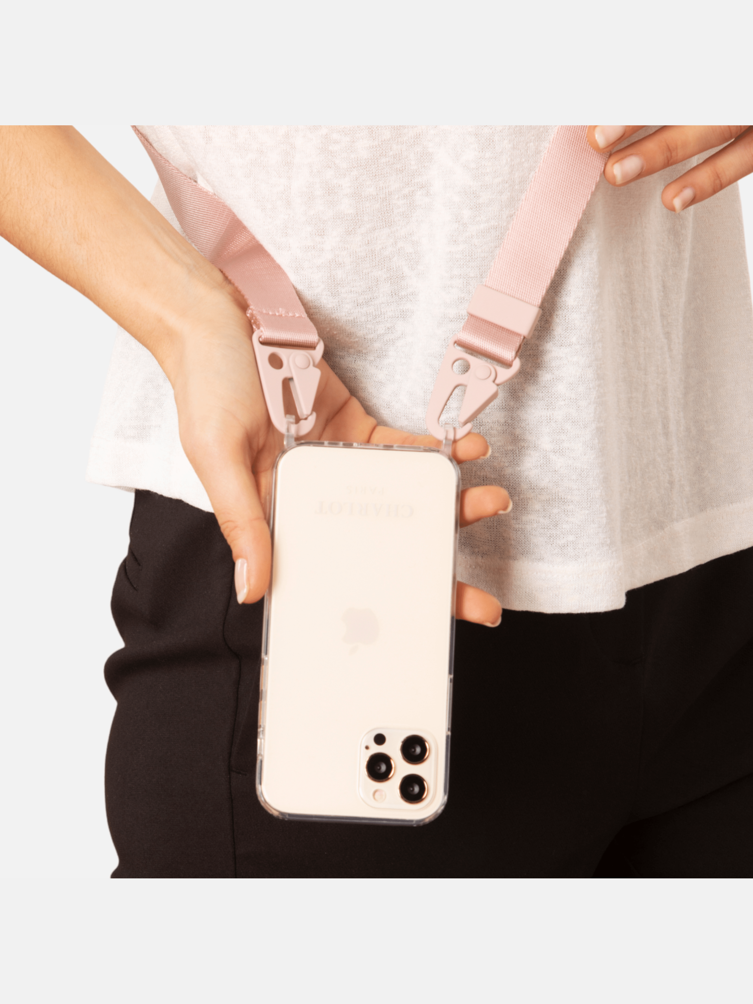 Case Clear + Lanyard Powder Pink
