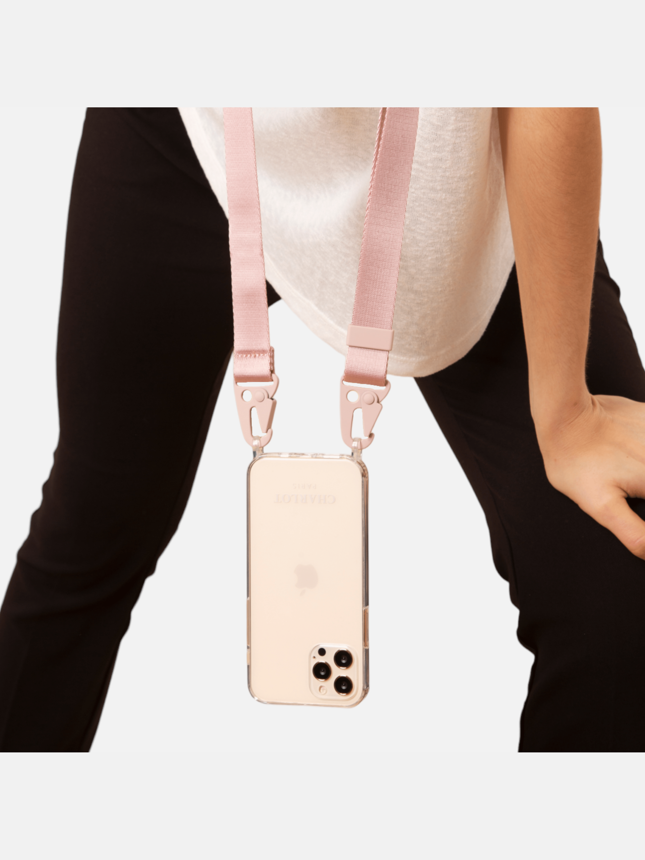 Case Clear + Lanyard Powder Pink
