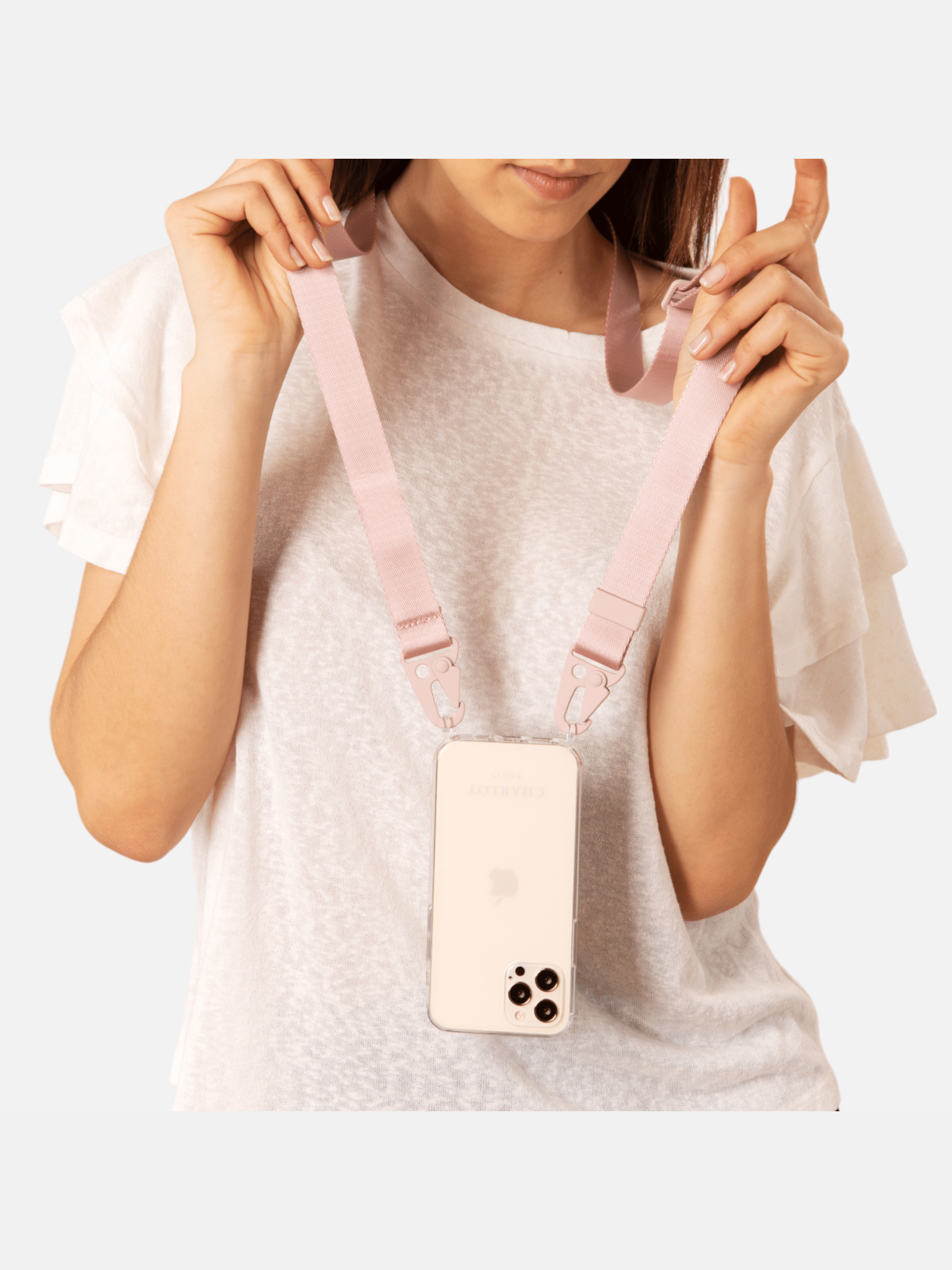 Case Clear + Lanyard Powder Pink