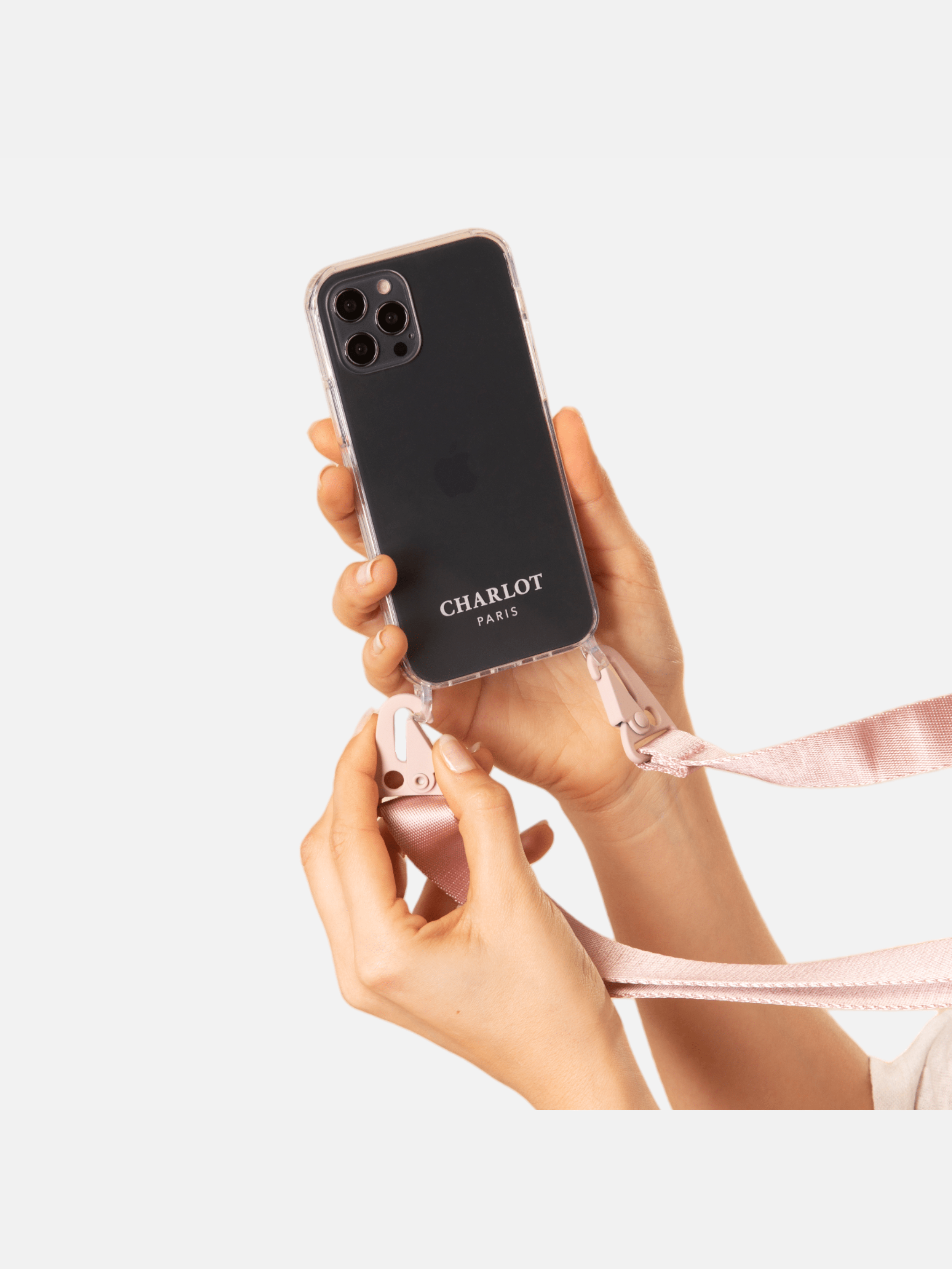 Case Clear + Lanyard Powder Pink