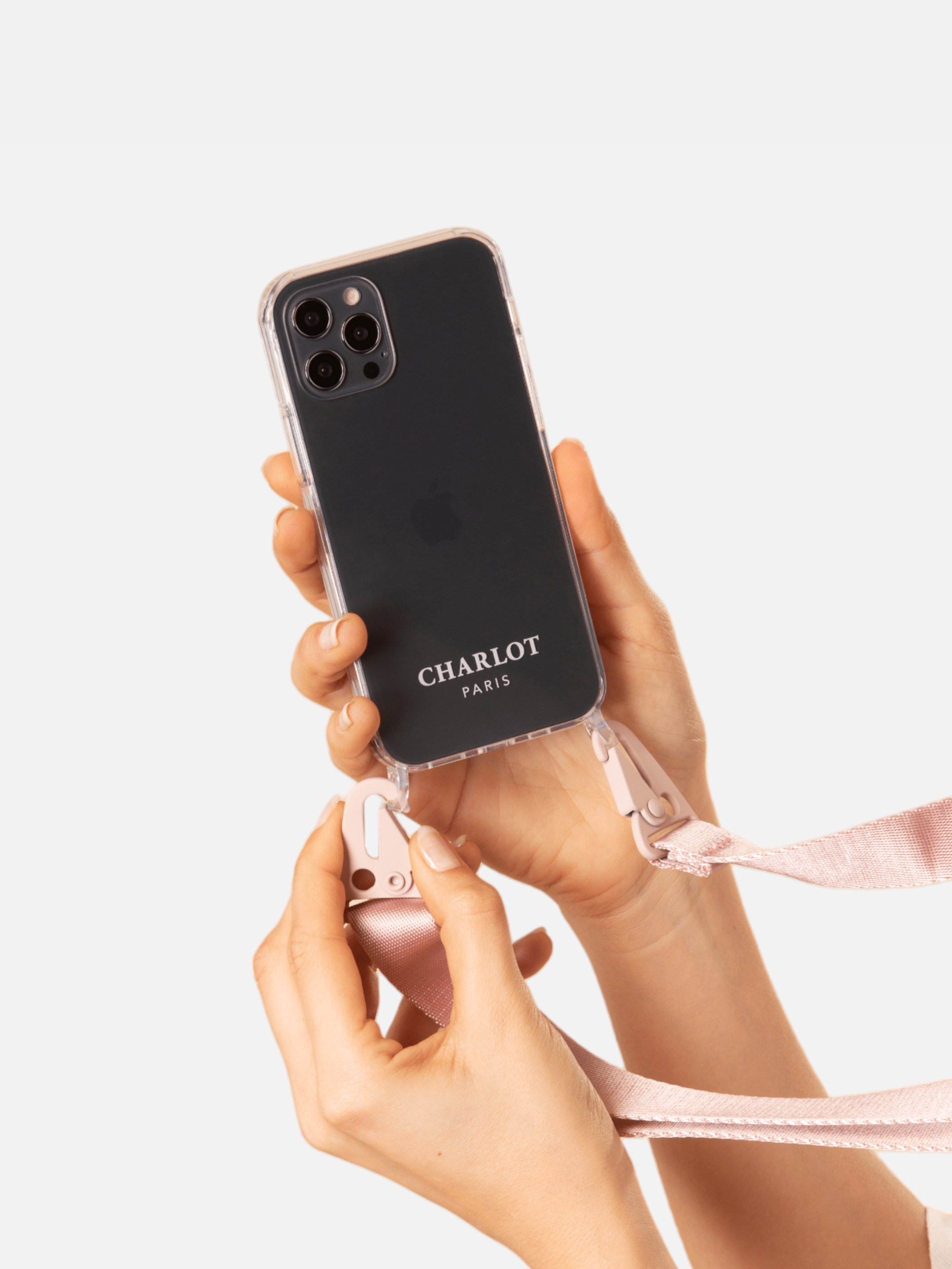 Case Clear + Lanyard Powder Pink