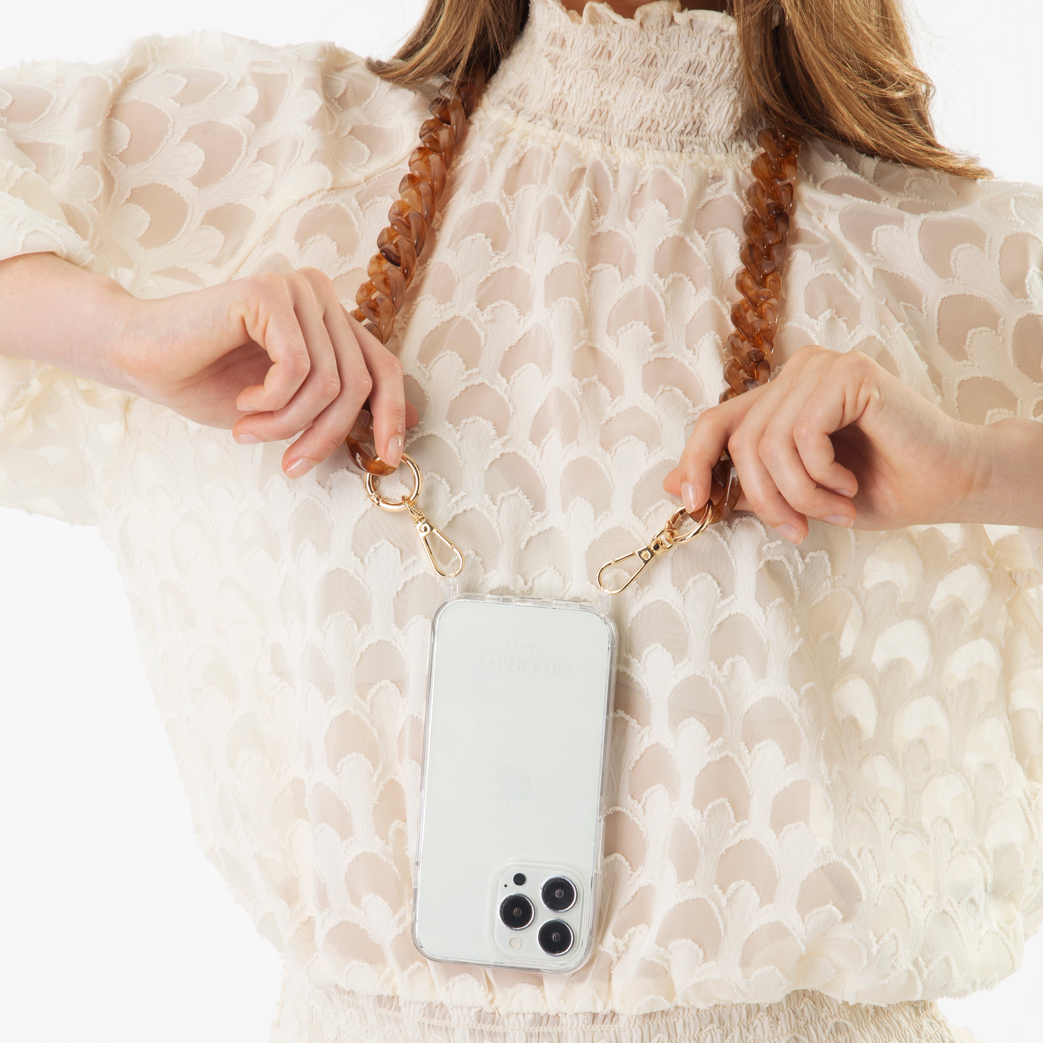 Coque Clear + Chaine Ella Fine Noisette