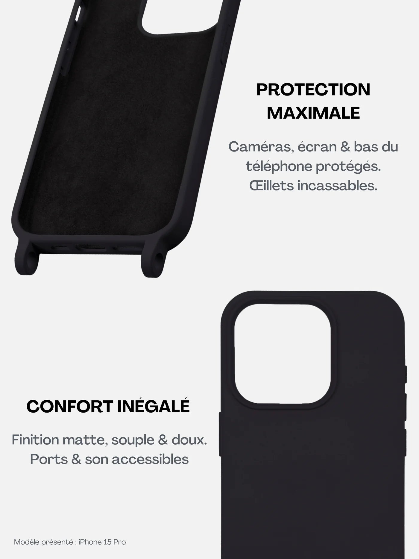 Coque Noir + Mel Cuir Court Irisé Chrome