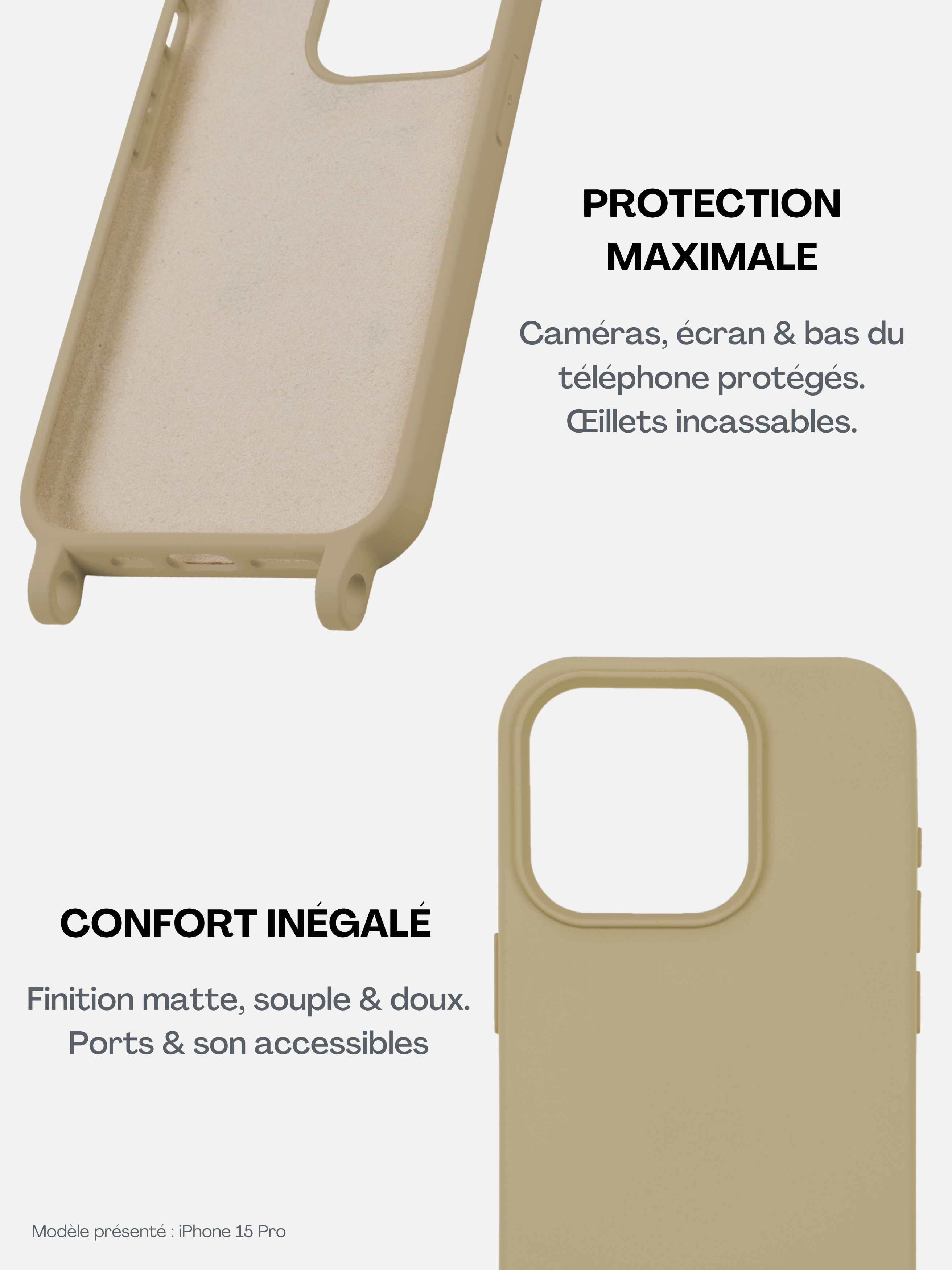 Coque Taupe + Mel Cuir Long Camel