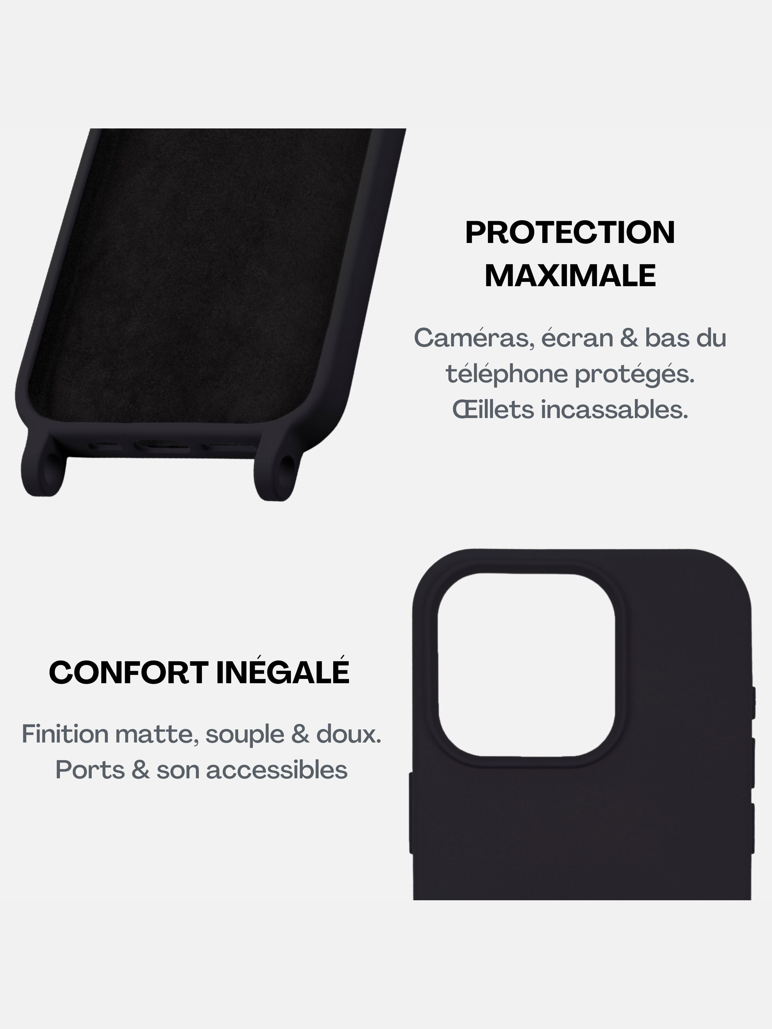 Custodia nera + tracolla lunga in pelle bordeaux