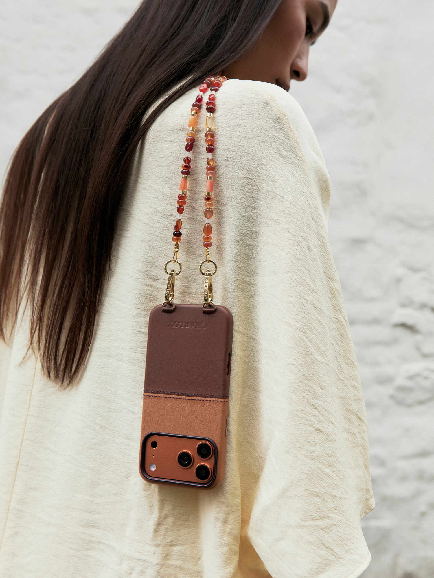 Coque Clear + Chaîne Naya Longue Terracotta