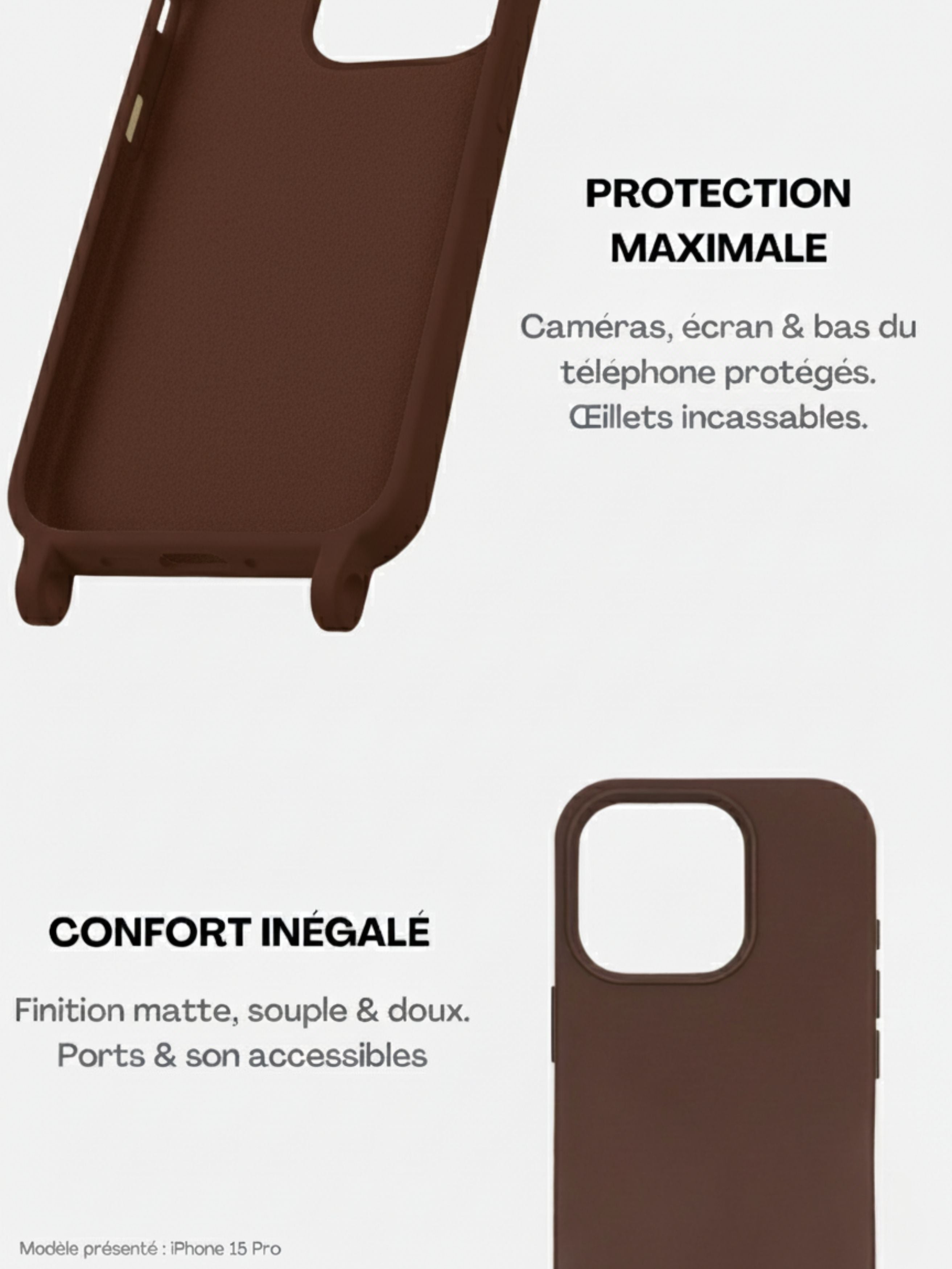 Coque Chocolat + Cordon Elie Vichy