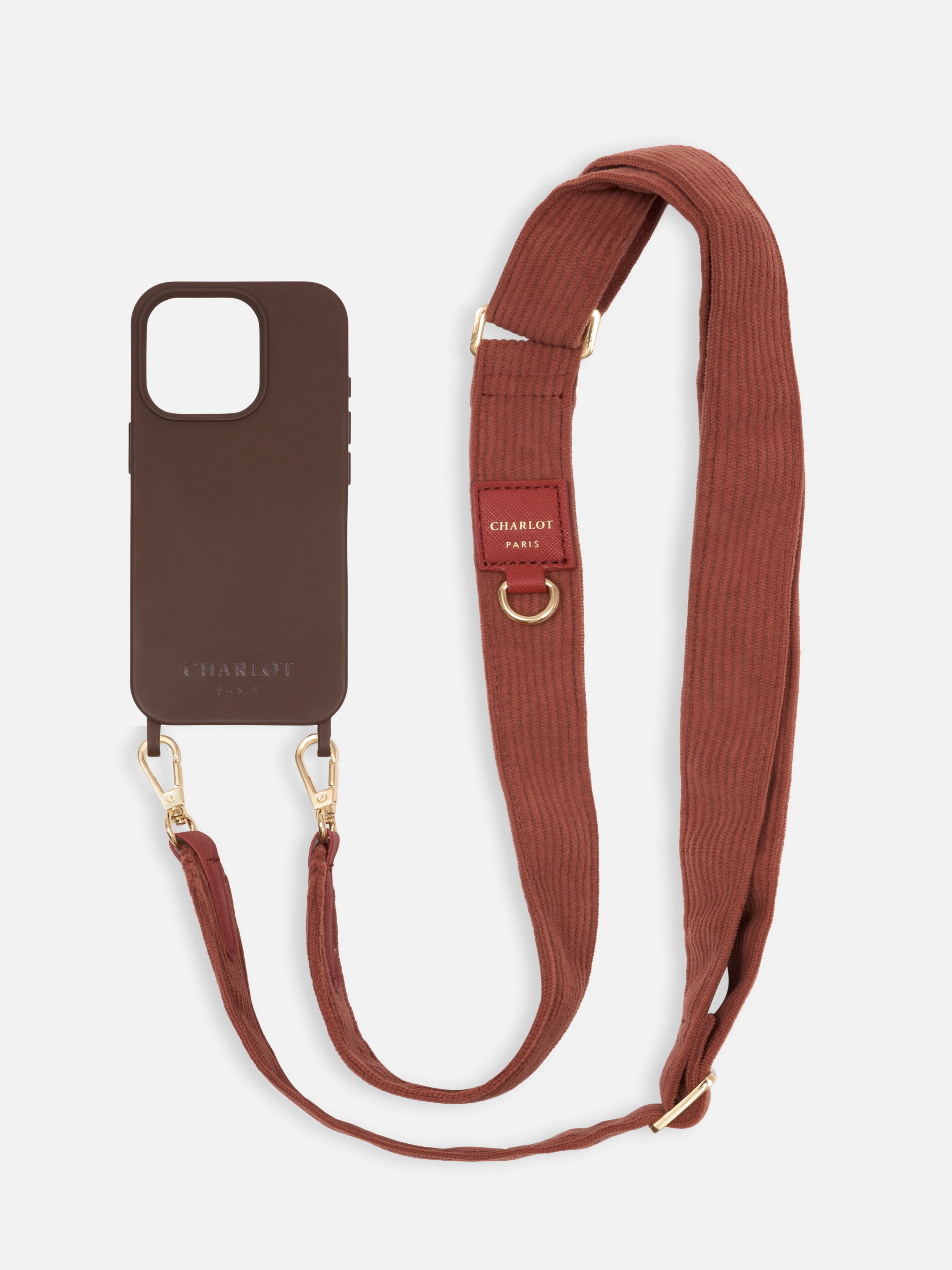 Coque Chocolat + Bandoulière Velour Terracota