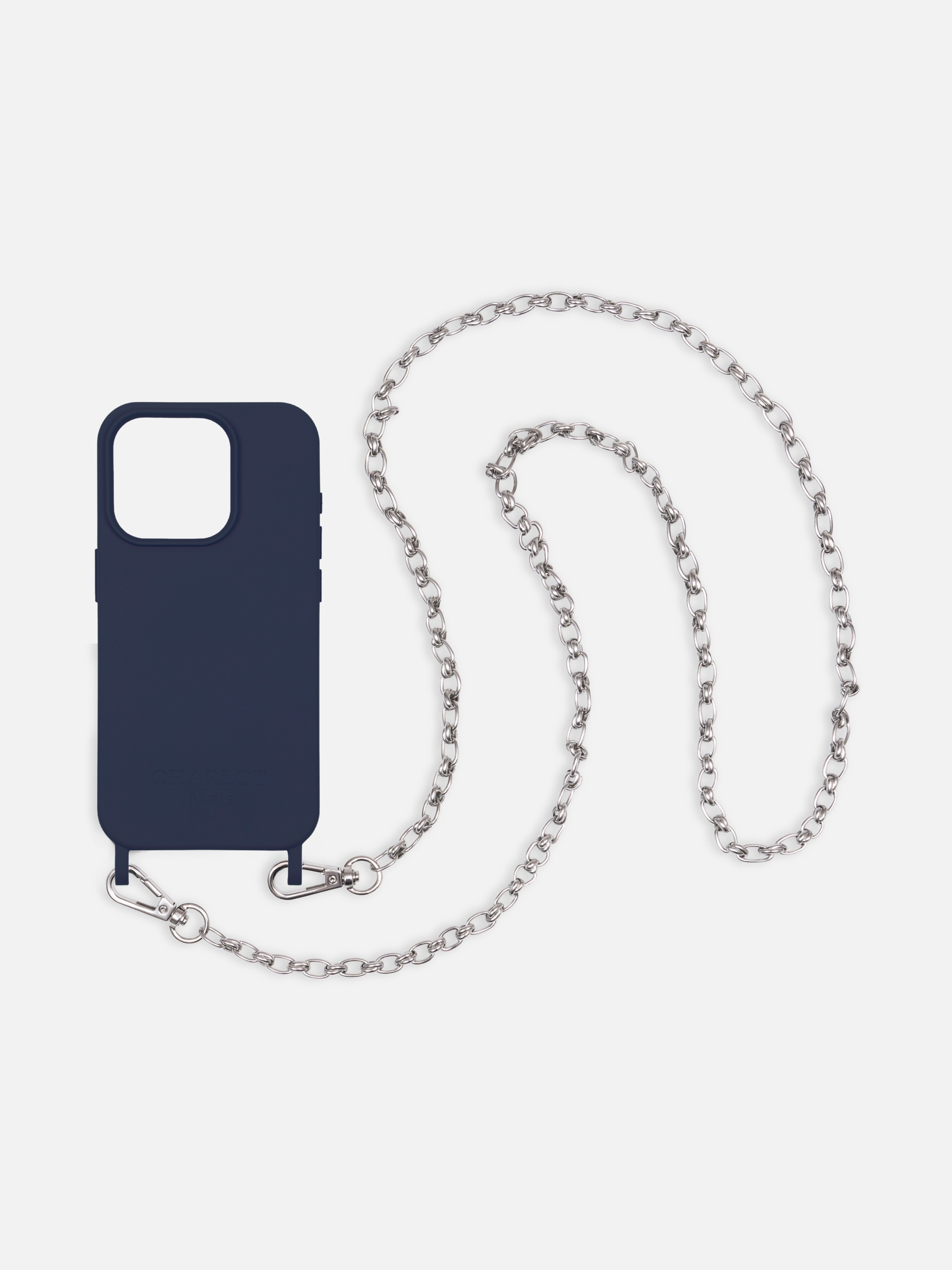 Coque Navy Blue + Chaîne Clara Argent