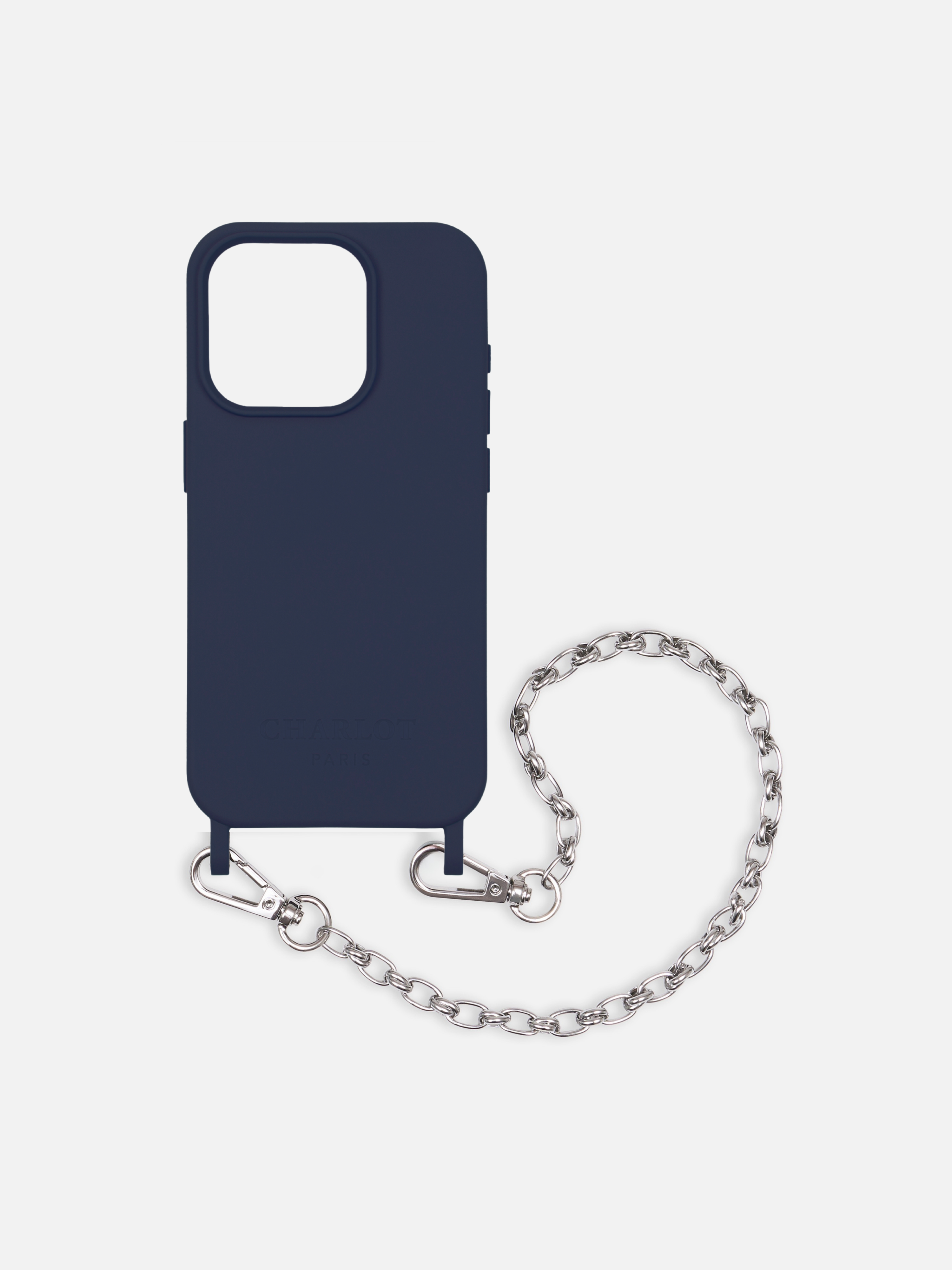 Coque Navy Blue + Chaîne Clara Argent Courte