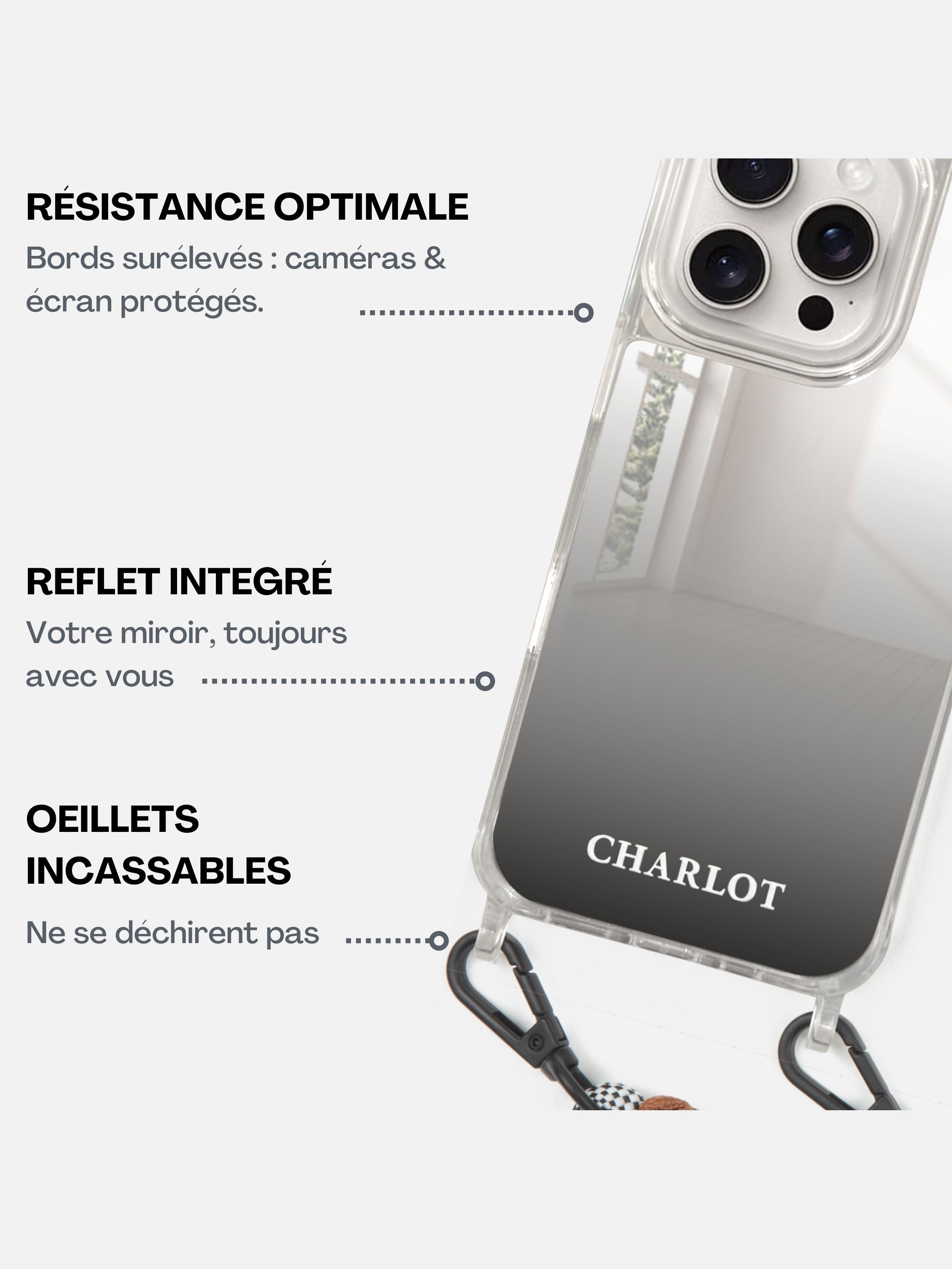 Coque Miroir + Cordon Taupe