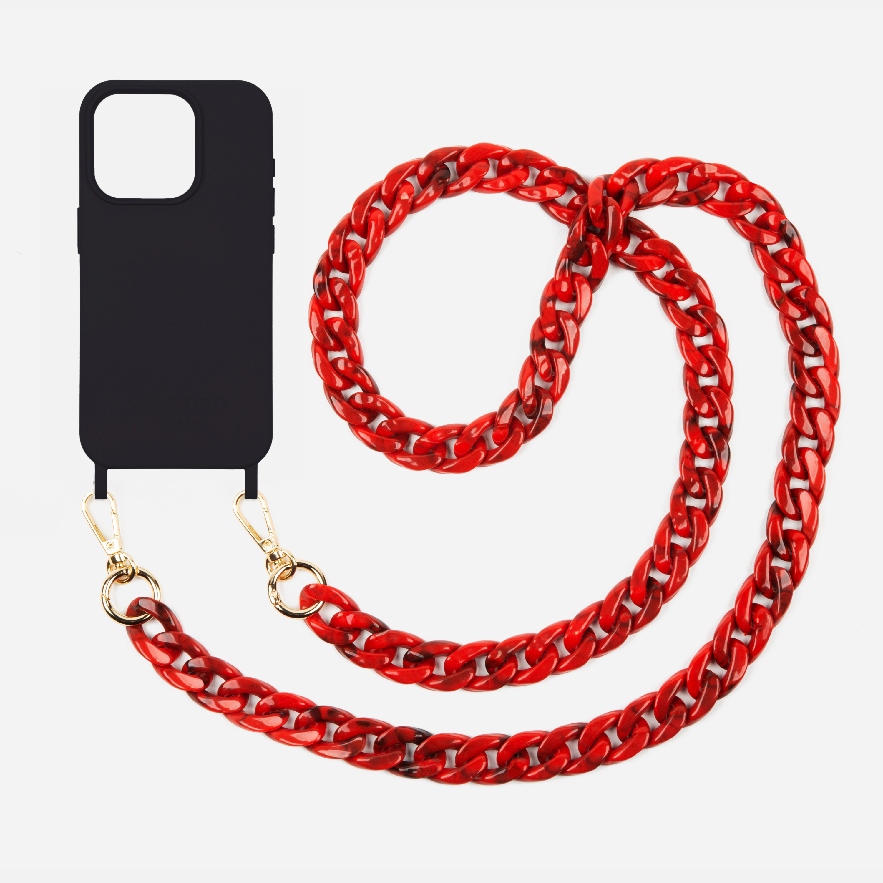 Coque Noire + Chaîne Ella Fine Rouge Marbré