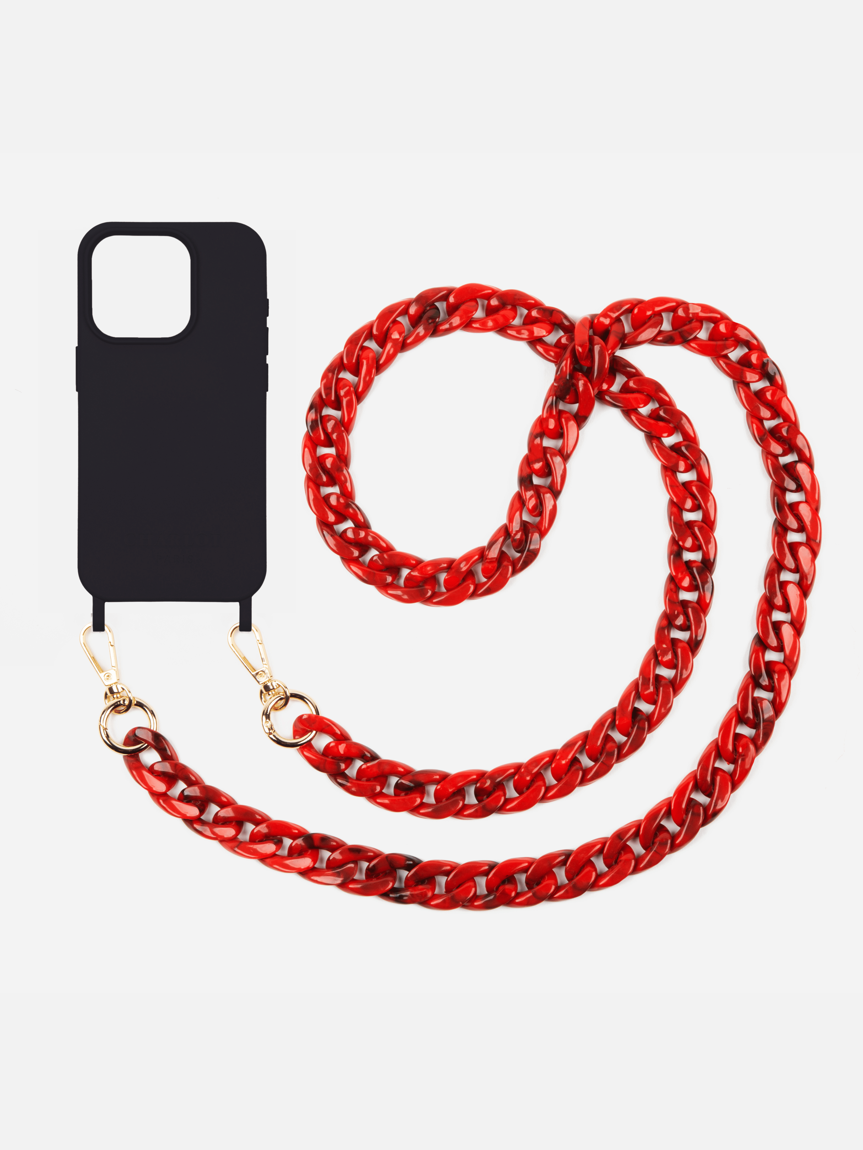 Coque Noire + Chaîne Ella Fine Rouge Marbré
