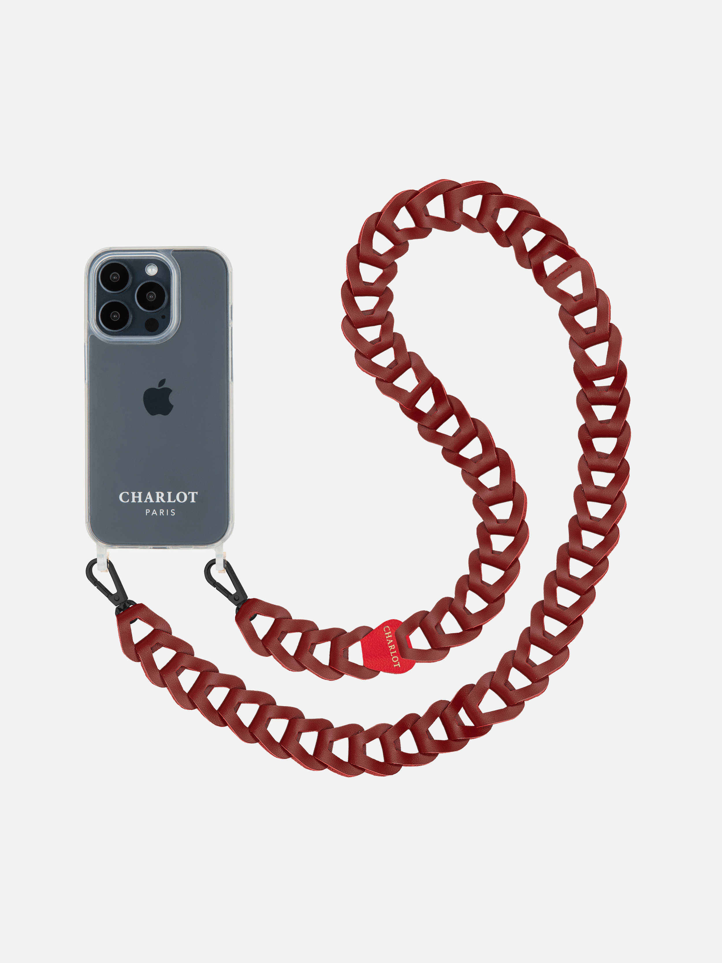 Custodia trasparente + Mel Long in pelle bordeaux