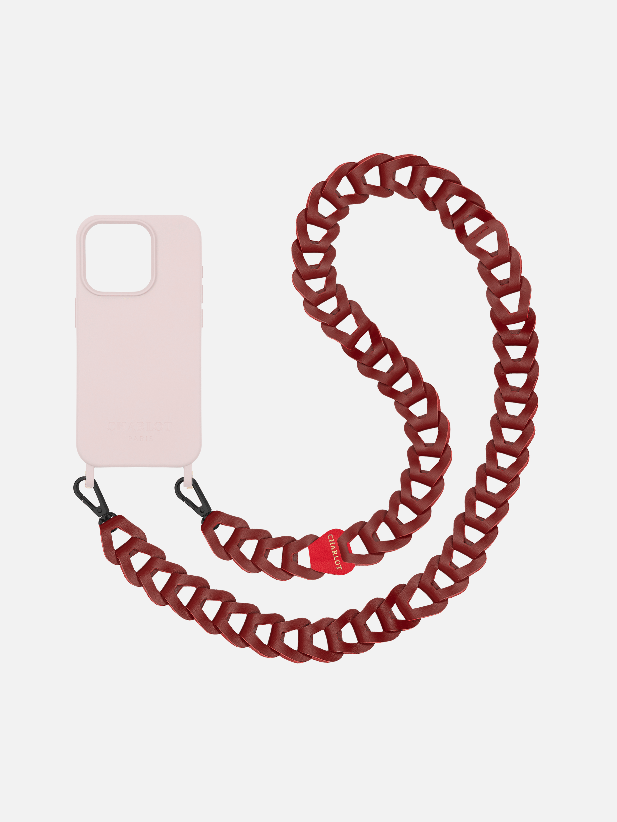 Custodia lunga in pelle Mel rosa cipria + bordeaux