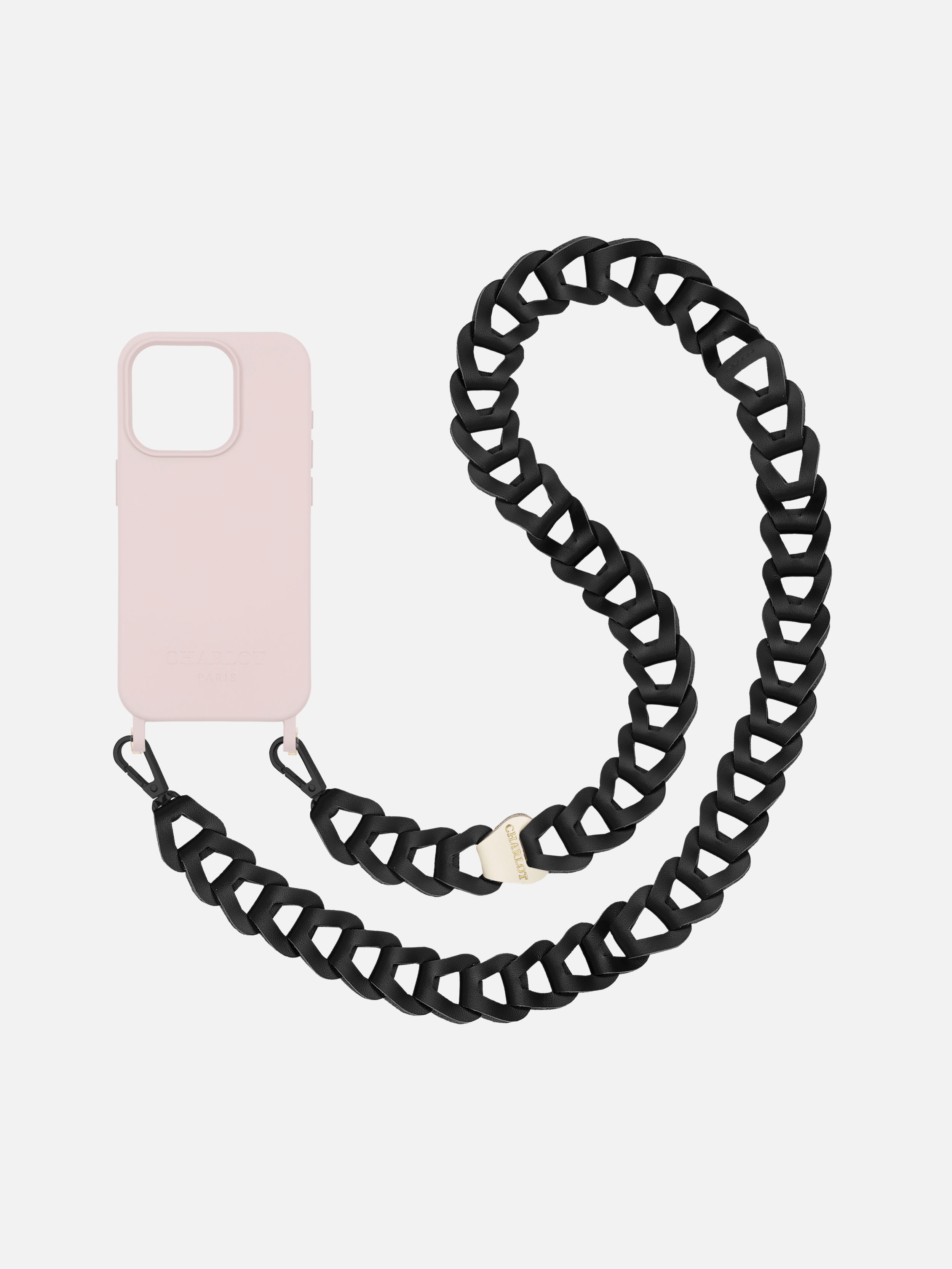 Coque Powder Pink + Mel cuir long noir