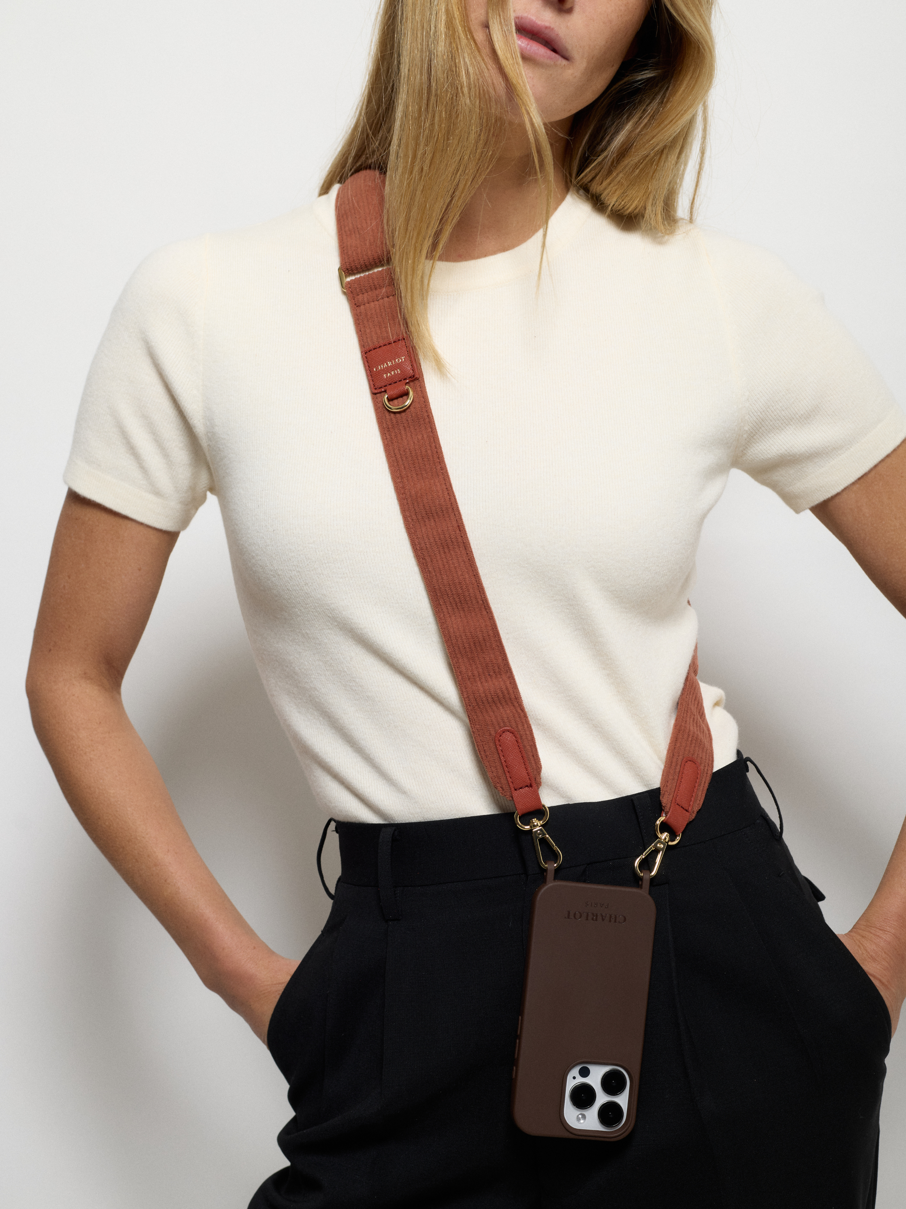 Coque Chocolat + Bandoulière Velour Terracota