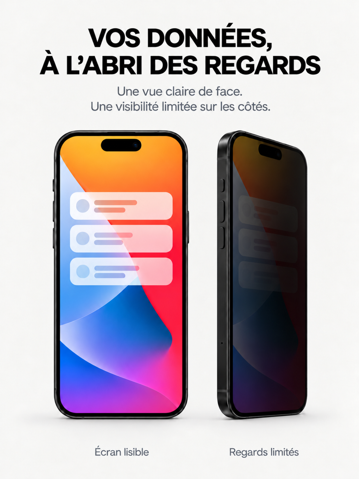 Vos données à l’abri des regards — écran visible de face et assombri de côté