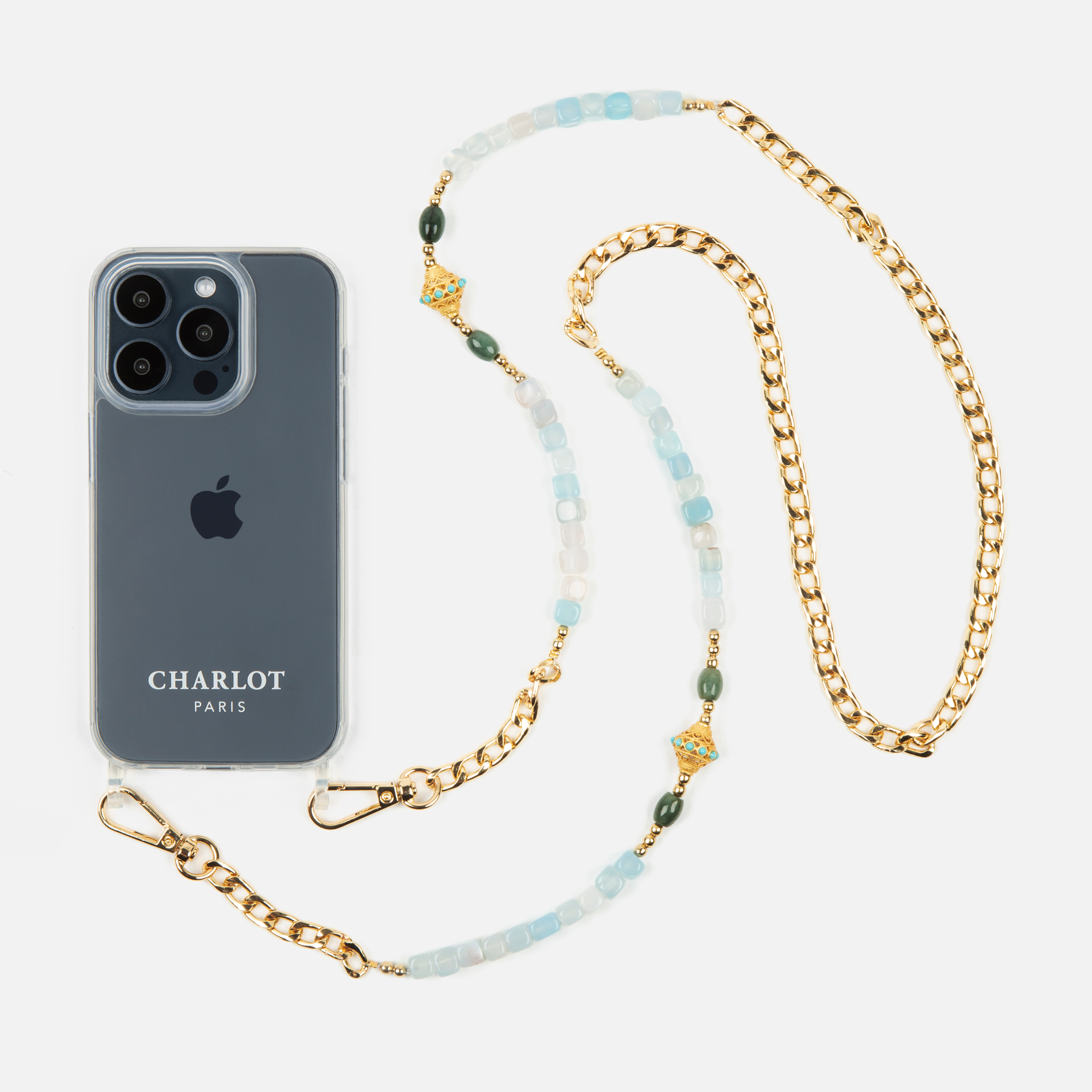 Collana con conchiglia trasparente + catena JUHU Aqua