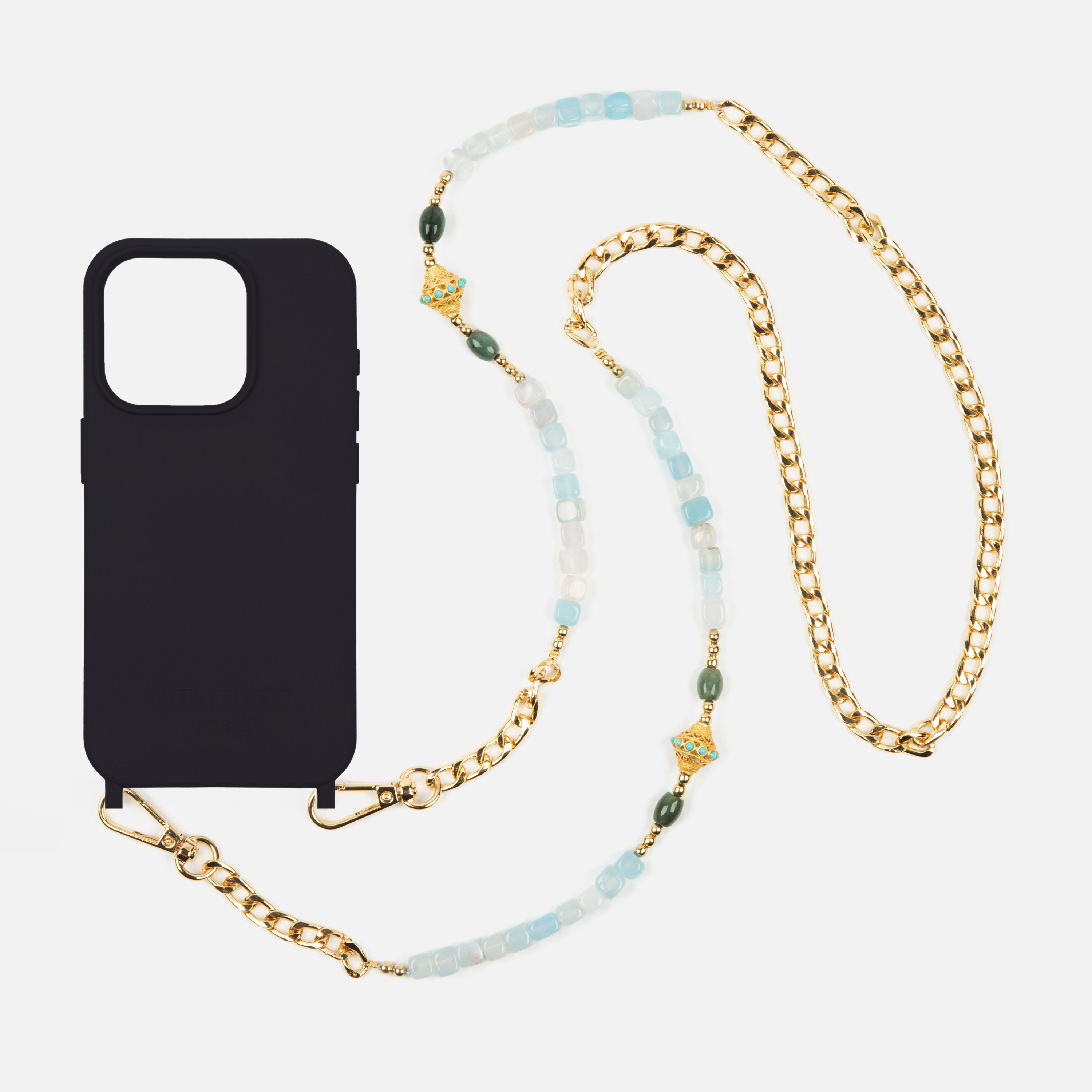 Coque Noir + Chaîne Collier JUHU Aqua